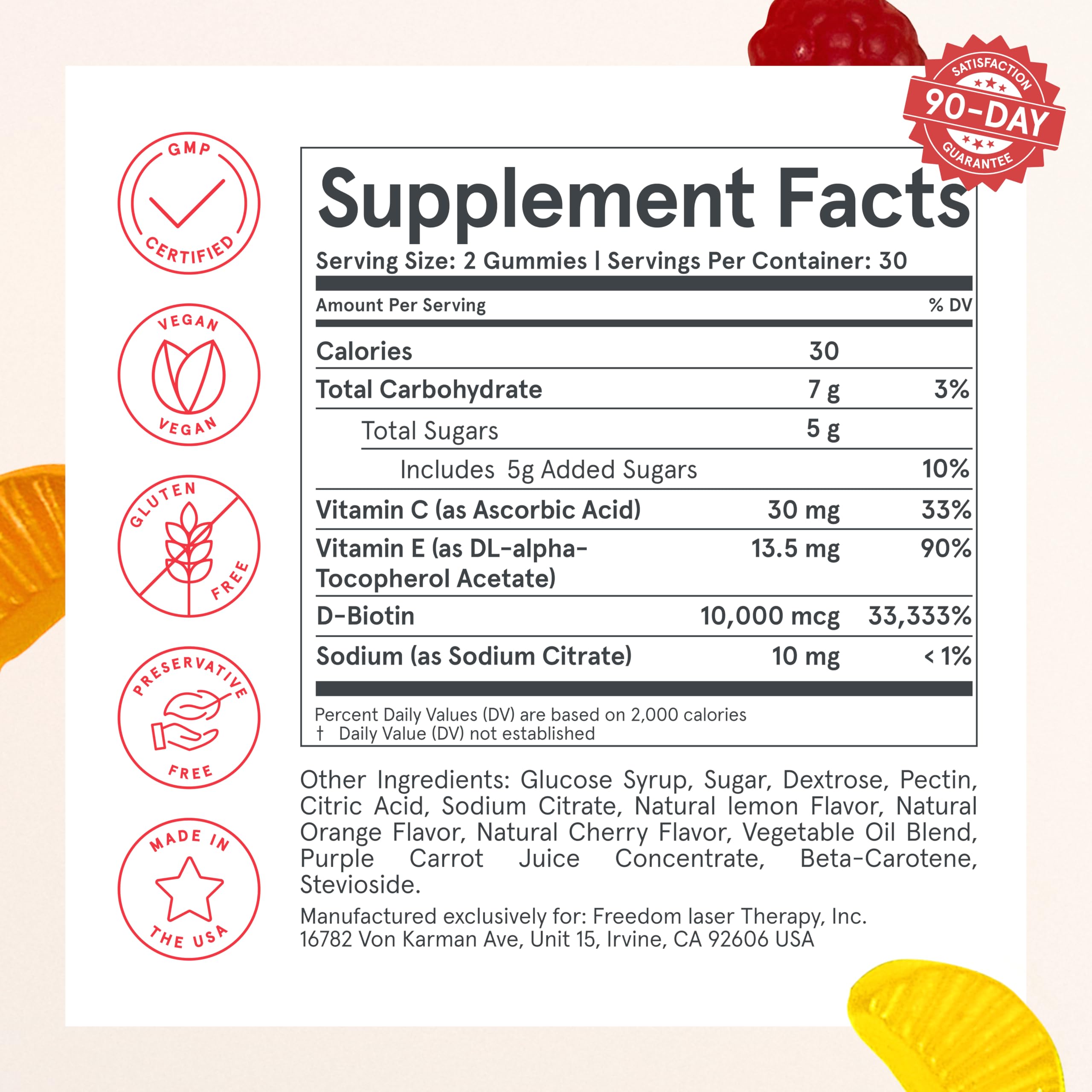 iRestore etiqueta nutricional legible mostrando biotina y vitaminas clave