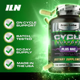 Etiqueta nutricional de Iron Labs Nutrition Cycle Support Plus NAC destacando ingredientes estandarizados
