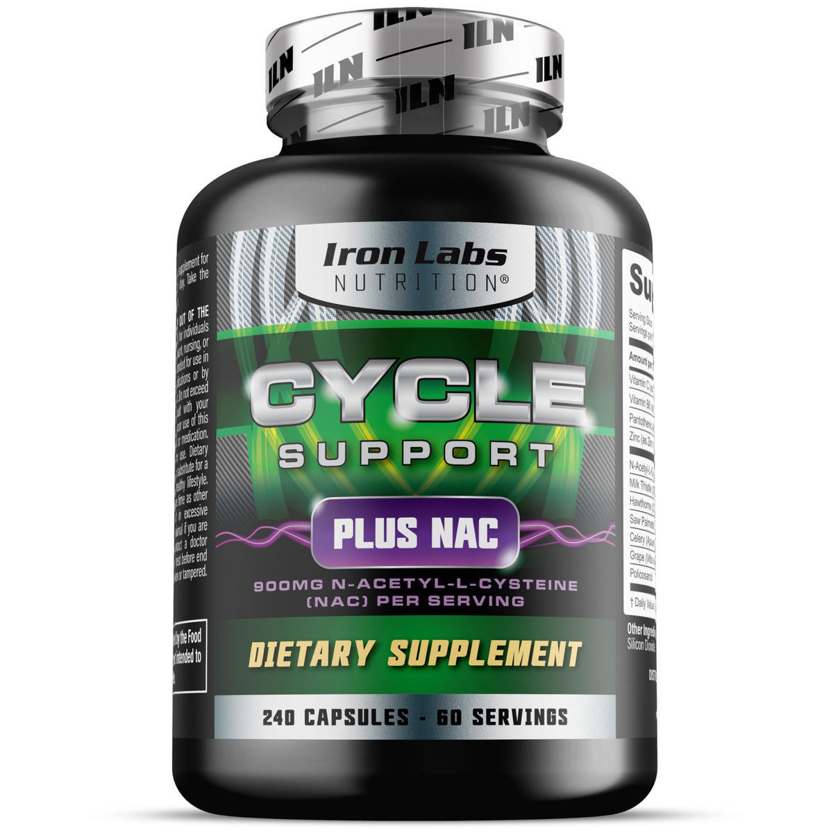 Iron Labs Nutrition frasco frontal mostrando 240 cápsulas y beneficio de suministro por 2 meses