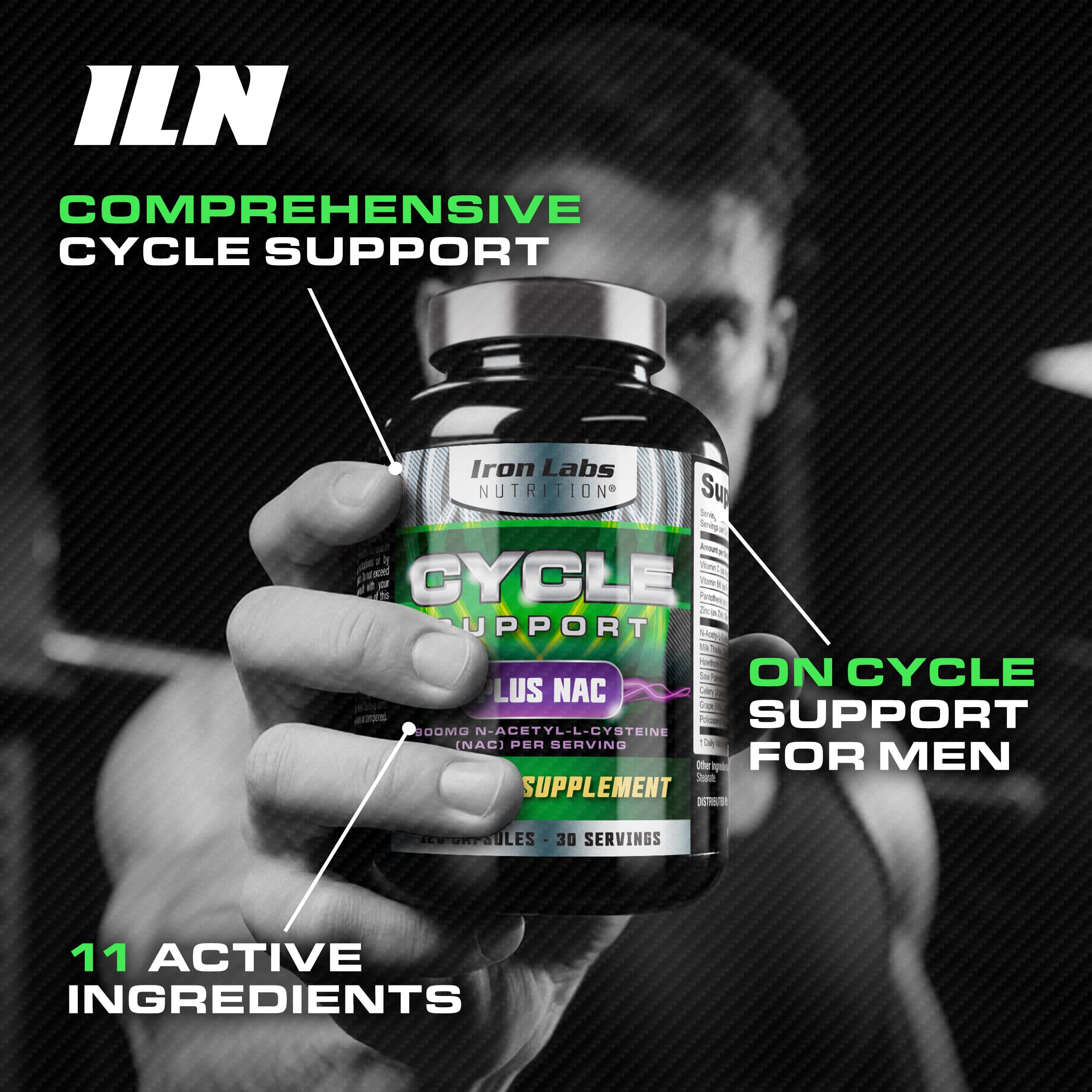 Iron Labs Nutrition frasco abierto con cápsulas para revisar cantidad y uso