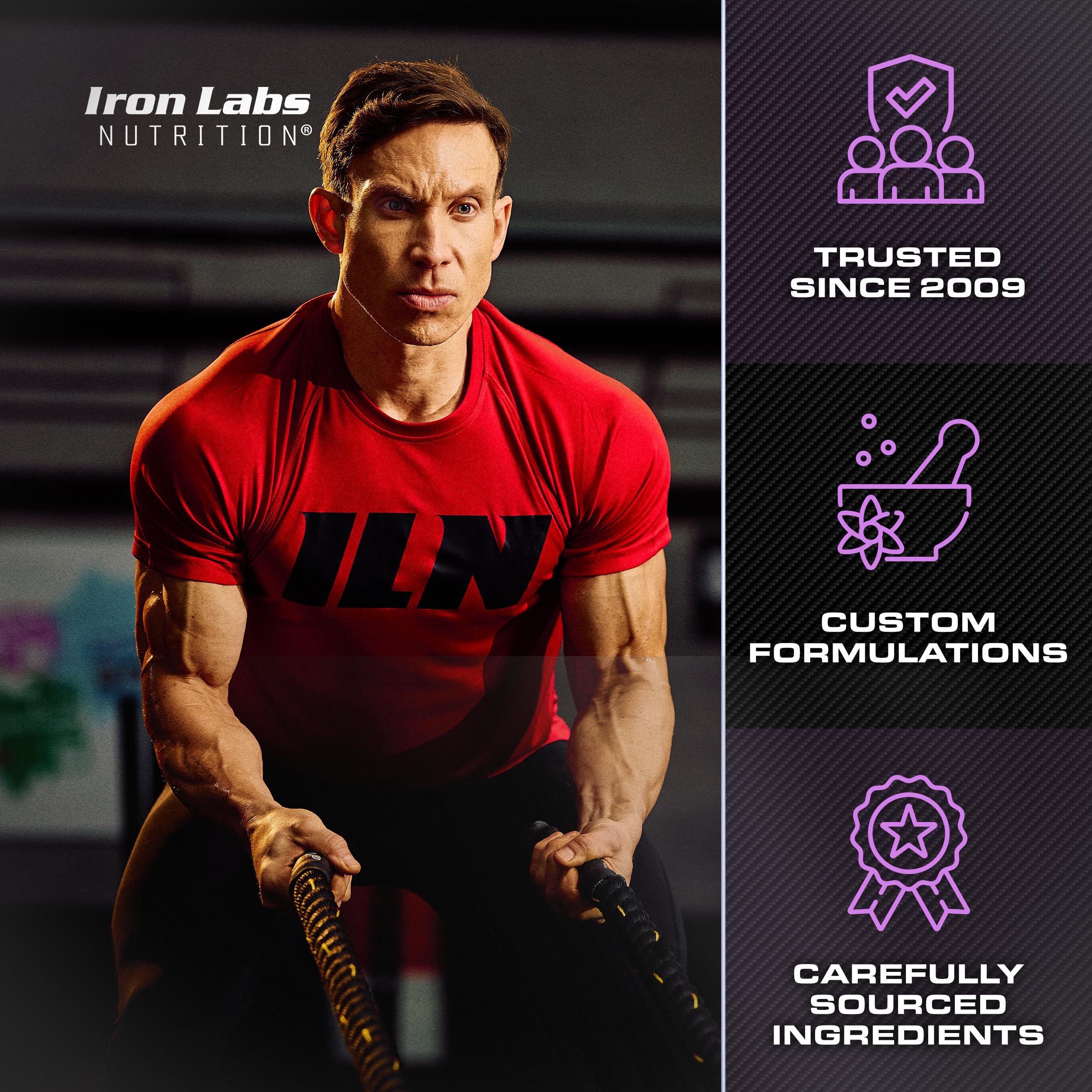 Iron Labs Nutrition bote abierto con cápsulas visibles para inspección y confianza