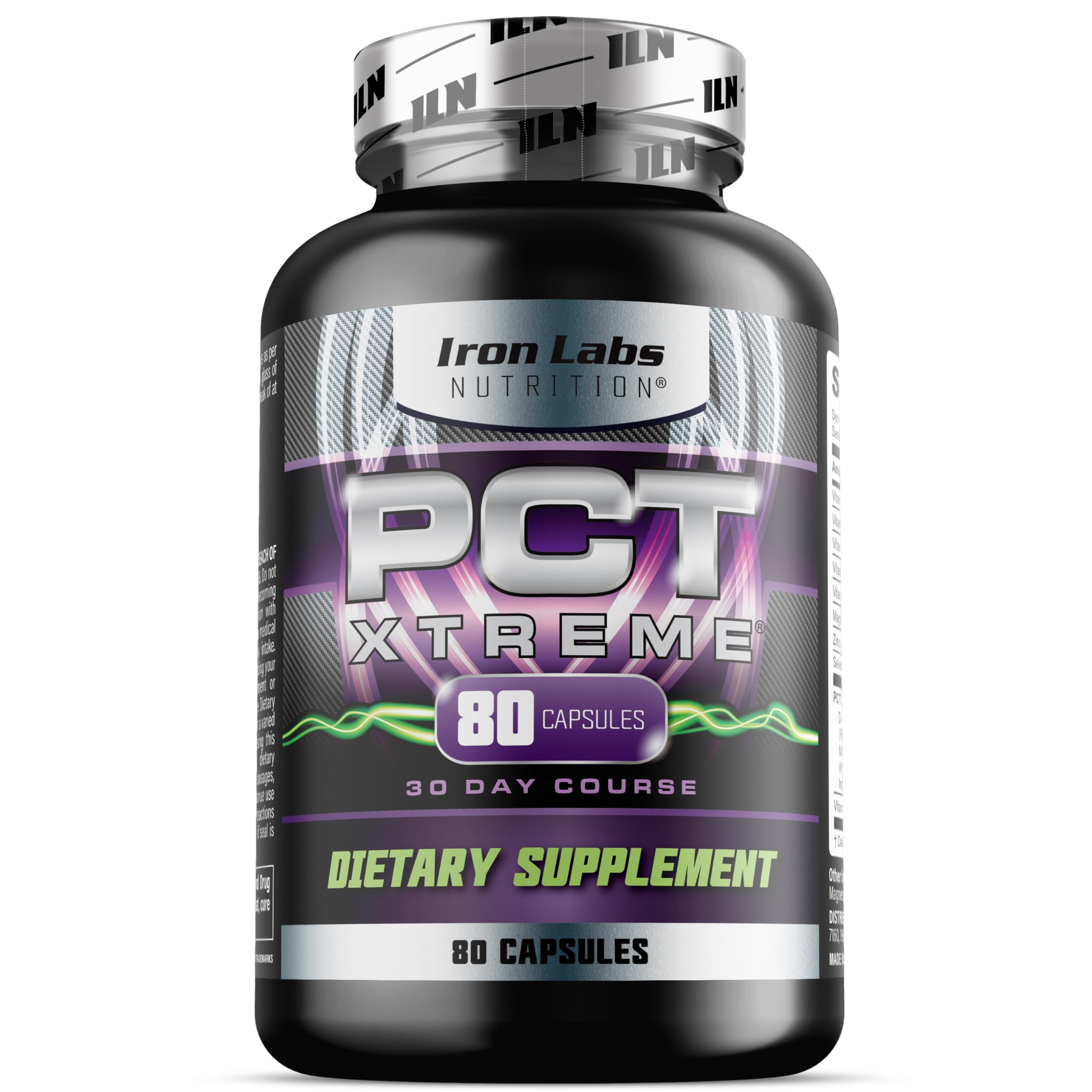 Iron Labs Nutrition bote frontal mostrando PCT Xtreme beneficios de soporte post-ciclo