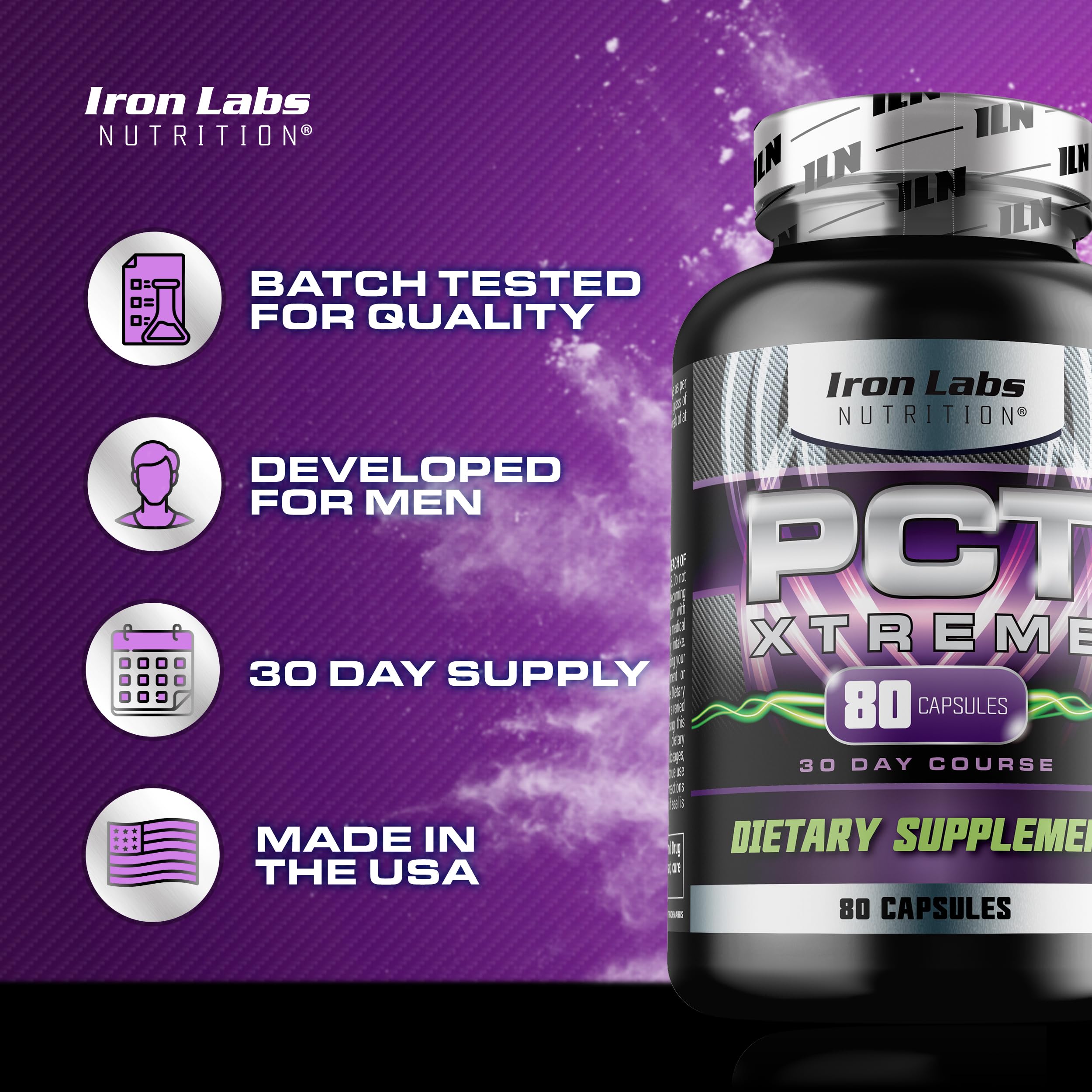 Iron Labs Nutrition bote junto a una regla para comparar tamaño y duración del ciclo