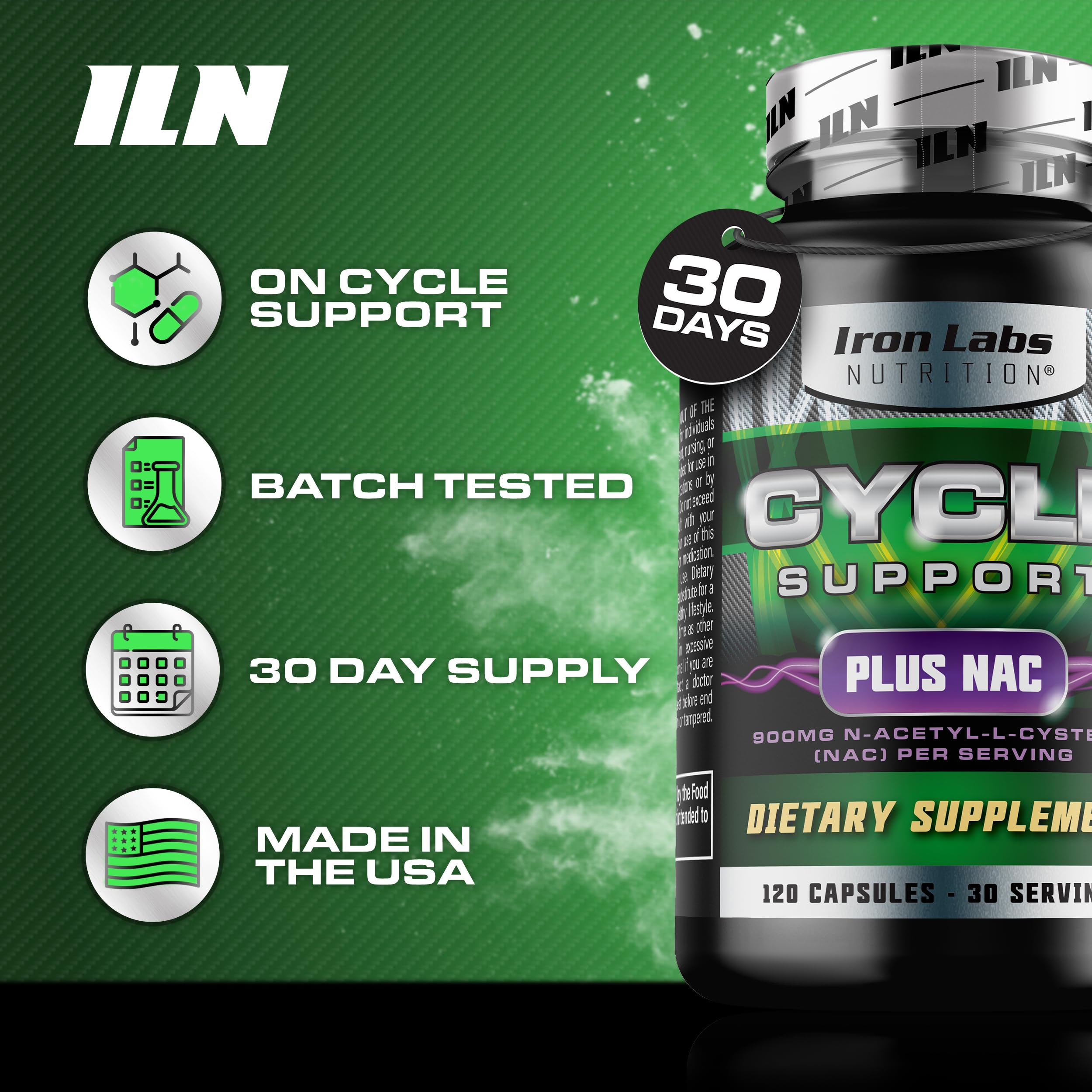 Iron Labs Nutrition frasco junto a una mano para comparar tamaño y escala