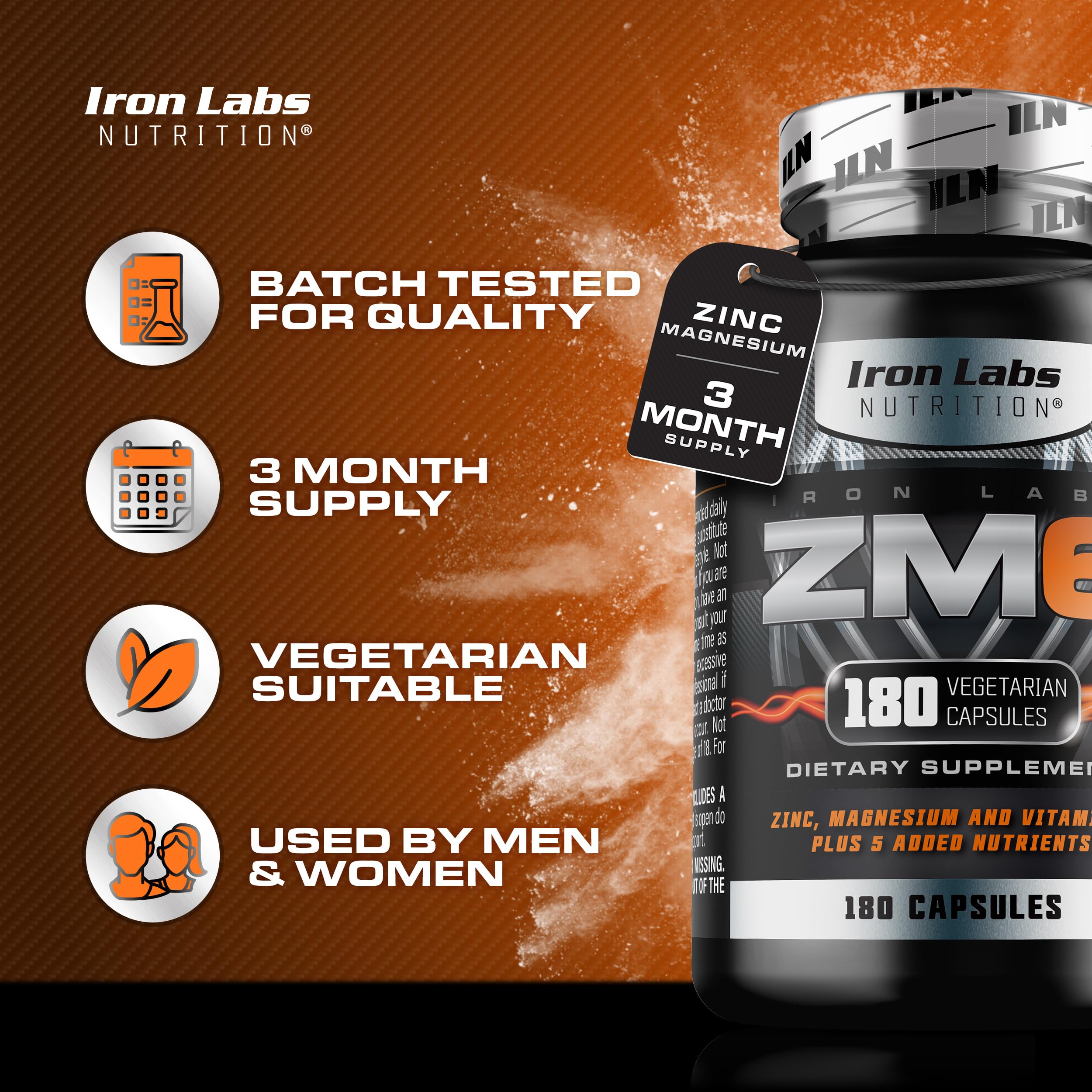 Iron Labs ZM6 frasco abierto con cápsulas visibles para 90 días