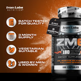 Iron Labs ZM6 frasco abierto con cápsulas visibles para 90 días