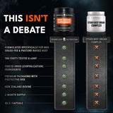 IRONCLAD NUTRITION mano sosteniendo el frasco para visualizar escala