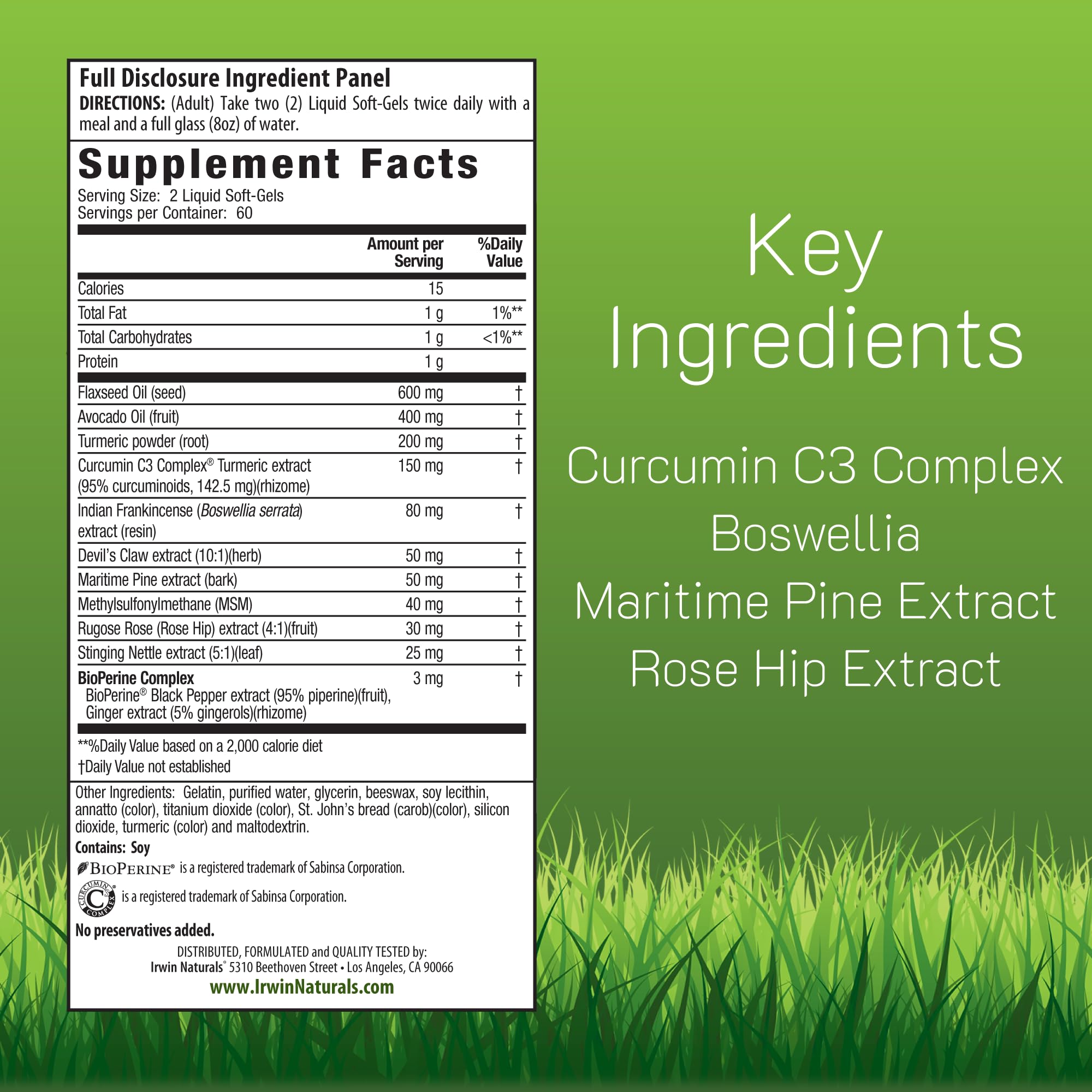 Irwin Naturals botella frontal con cápsulas líquidas fáciles de tragar