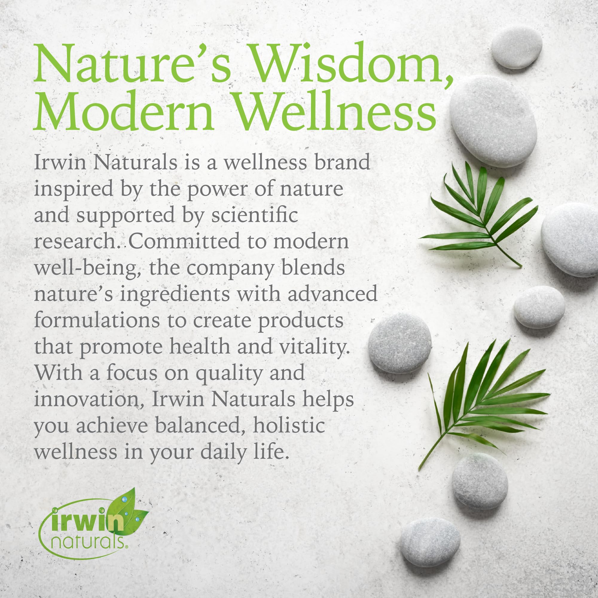 Irwin Naturals varias cápsulas sobre fondo claro mostrando formato conveniente