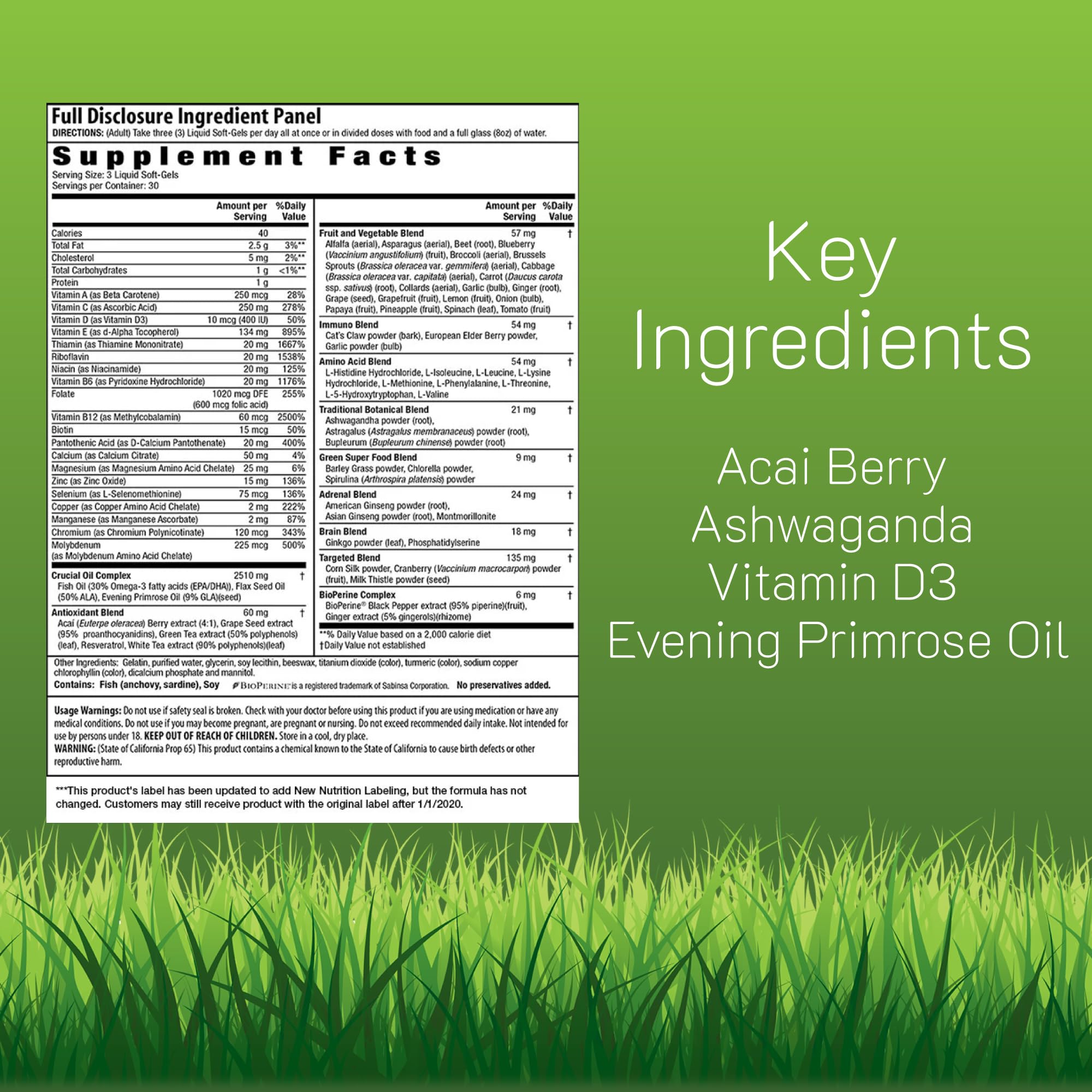 Irwin Naturals primer plano de cápsula blanda resaltando fácil ingestión