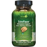 Irwin Naturals EstroPause vista frontal del envase mostrando dosificador claro y beneficios