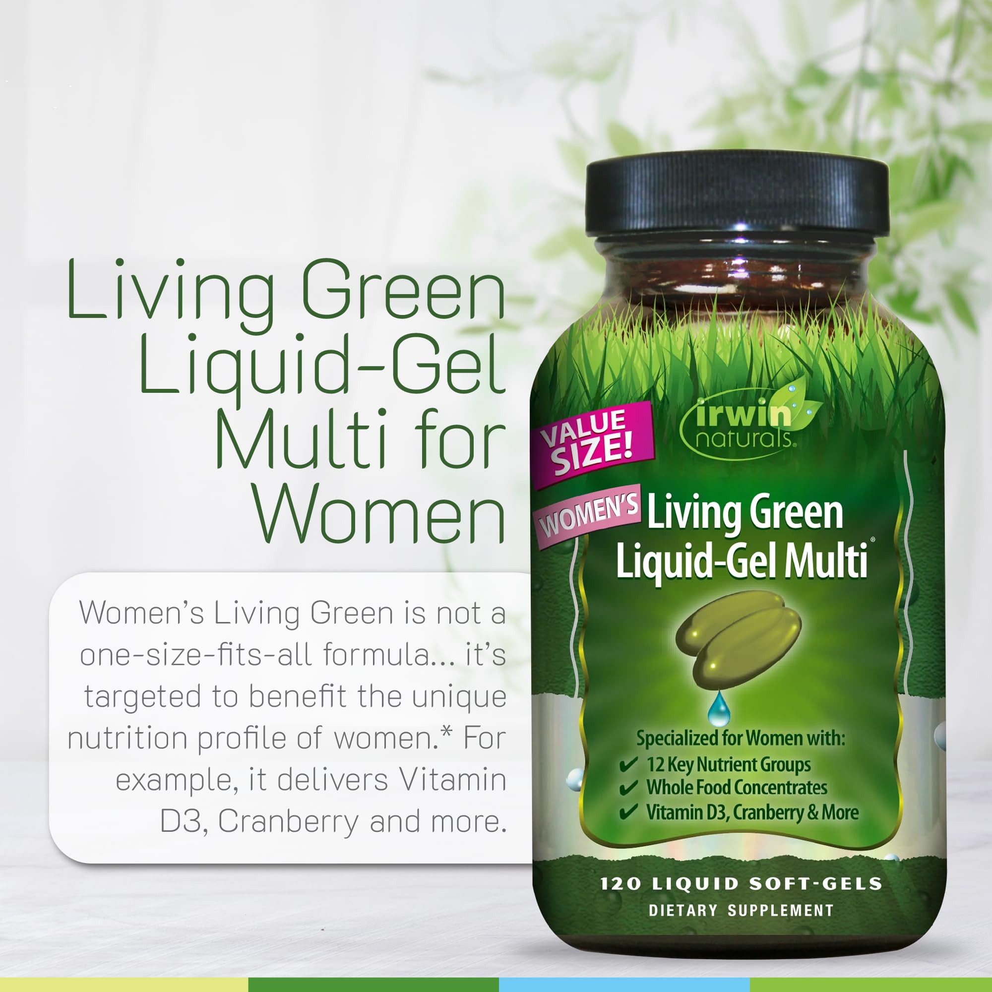 Irwin Naturals etiqueta con tabla nutricional y extractos para transparencia
