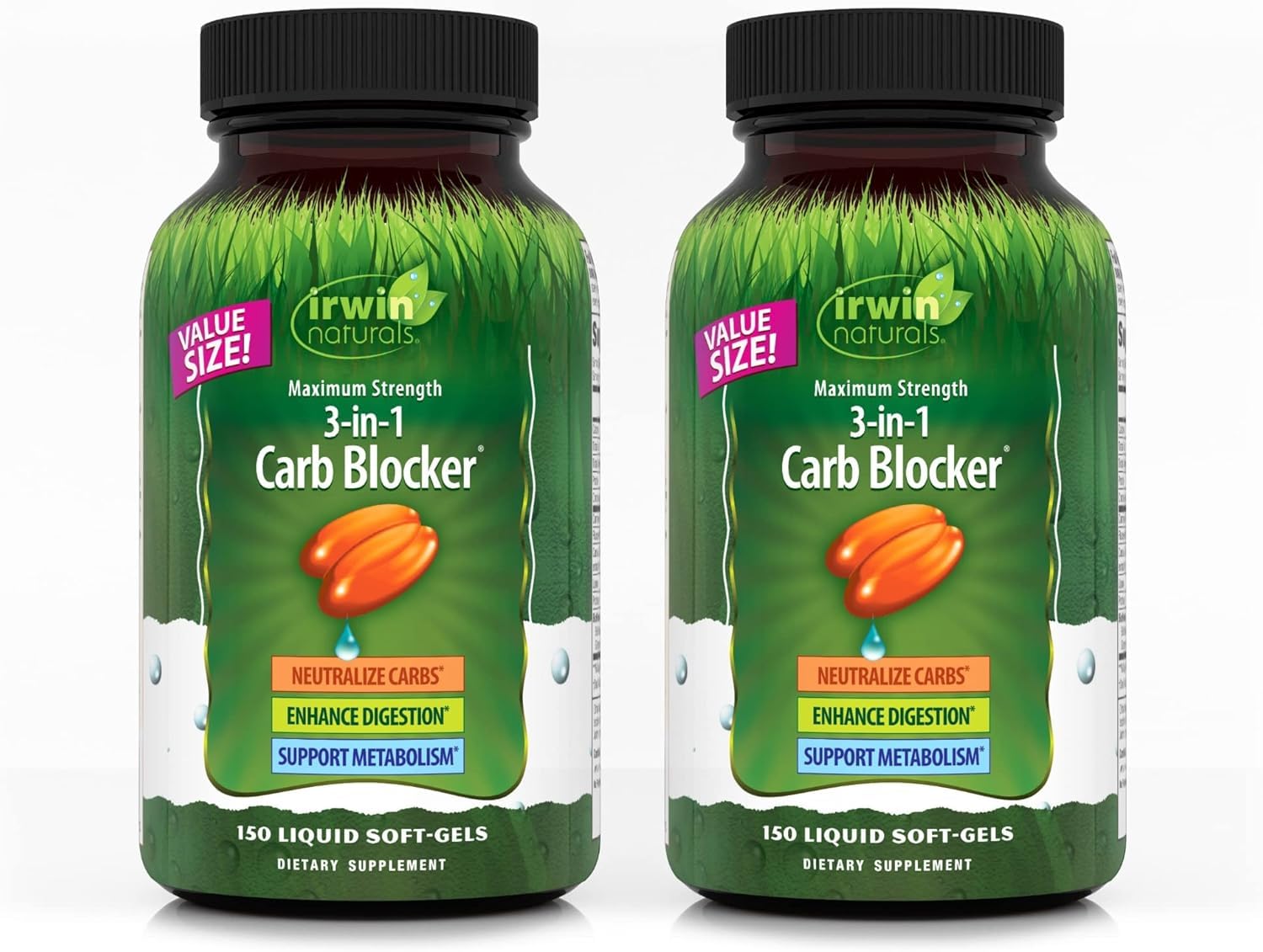 Irwin Naturals frasco frontal mostrando fórmula 3-en-1 y beneficio metabólico