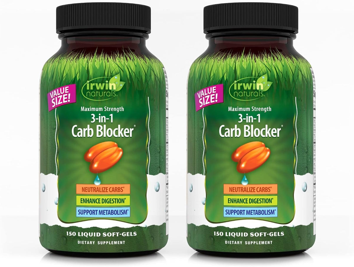 Irwin Naturals frasco frontal mostrando fórmula 3-en-1 y beneficio metabólico