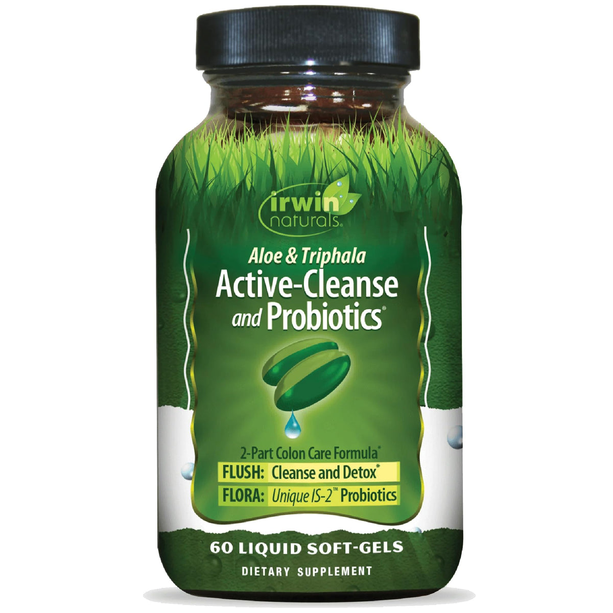 Irwin Naturals frente del empaque mostrando 60 softgels y beneficios