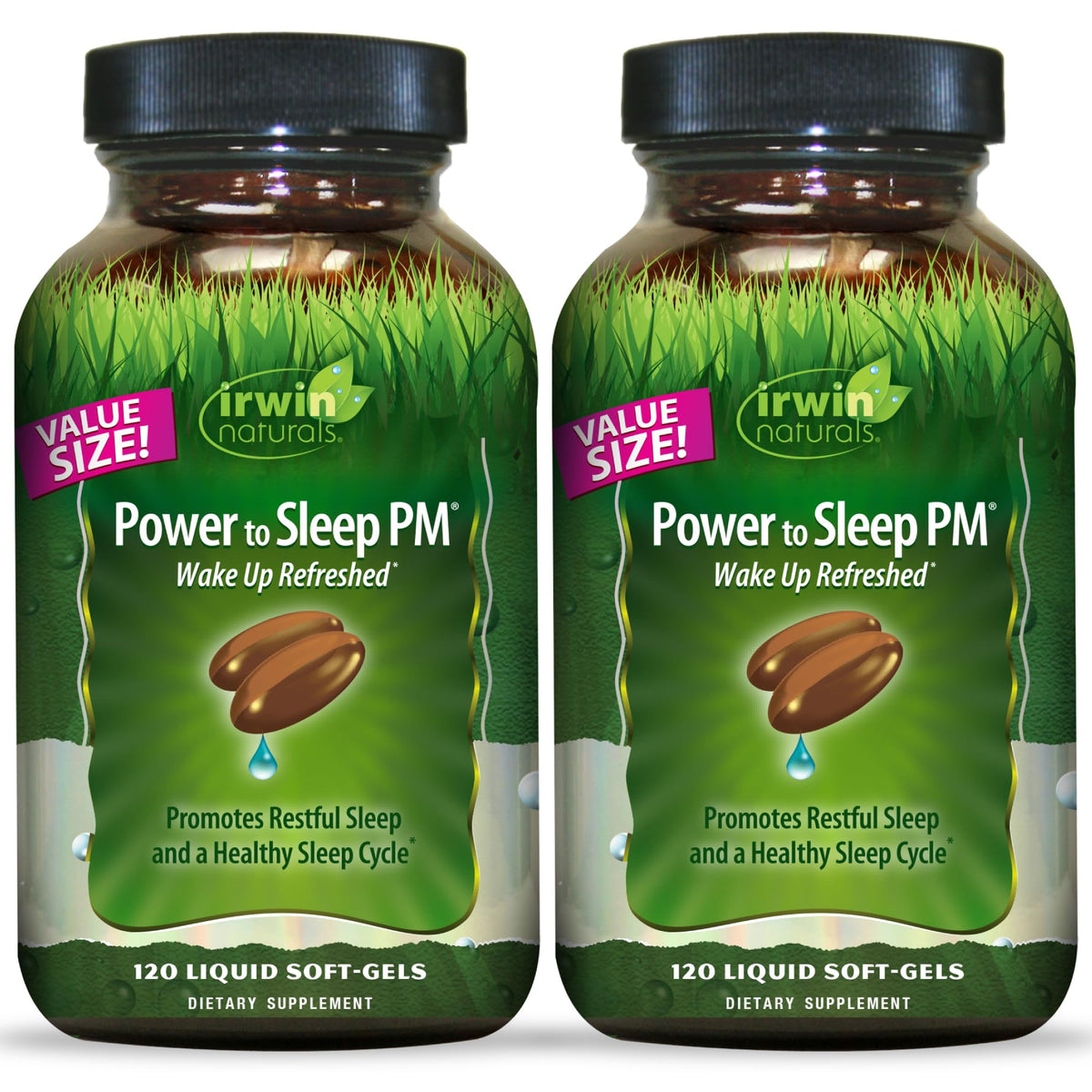 Irwin Naturals frente del empaque mostrando 120 soft-gels y beneficios visibles