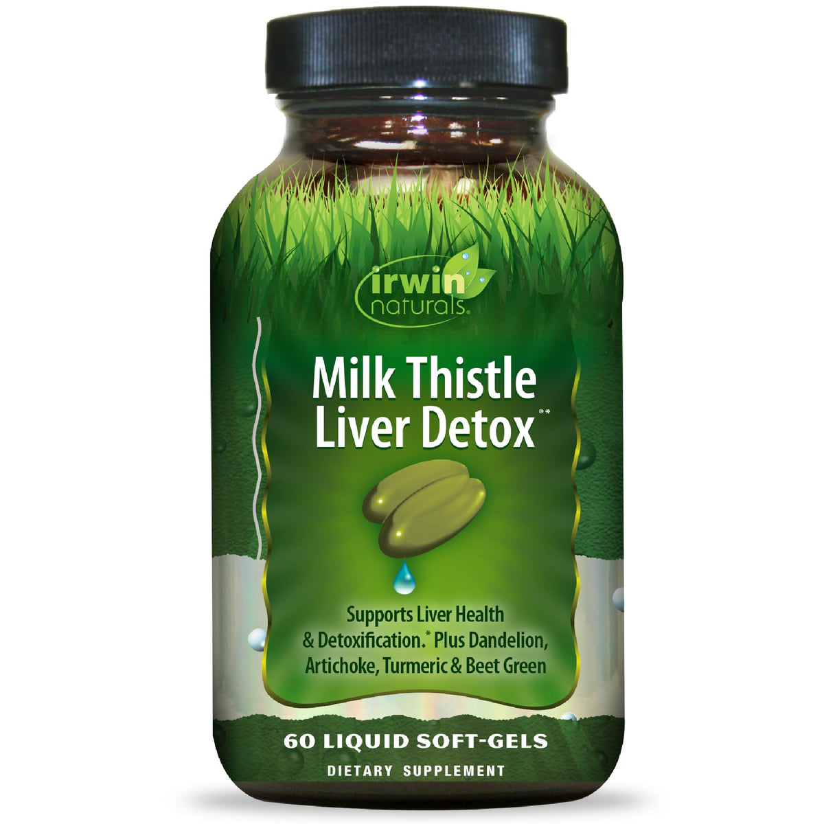 Irwin Naturals frente del envase mostrando la fórmula y beneficios