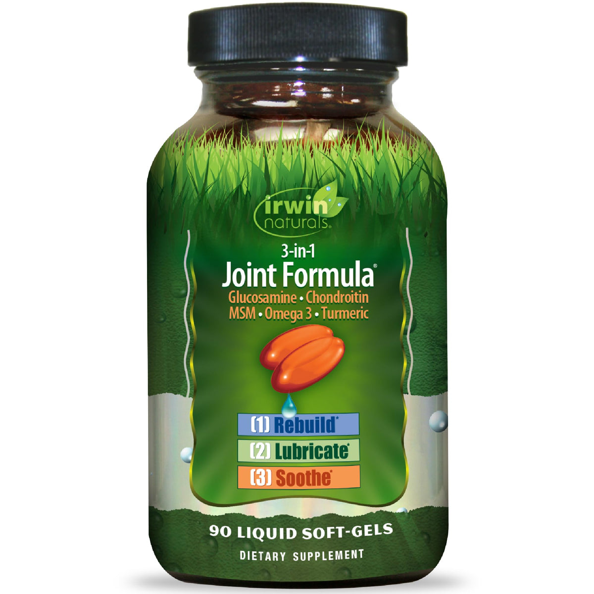 Irwin Naturals frontal del envase mostrando apoyo articular y beneficios
