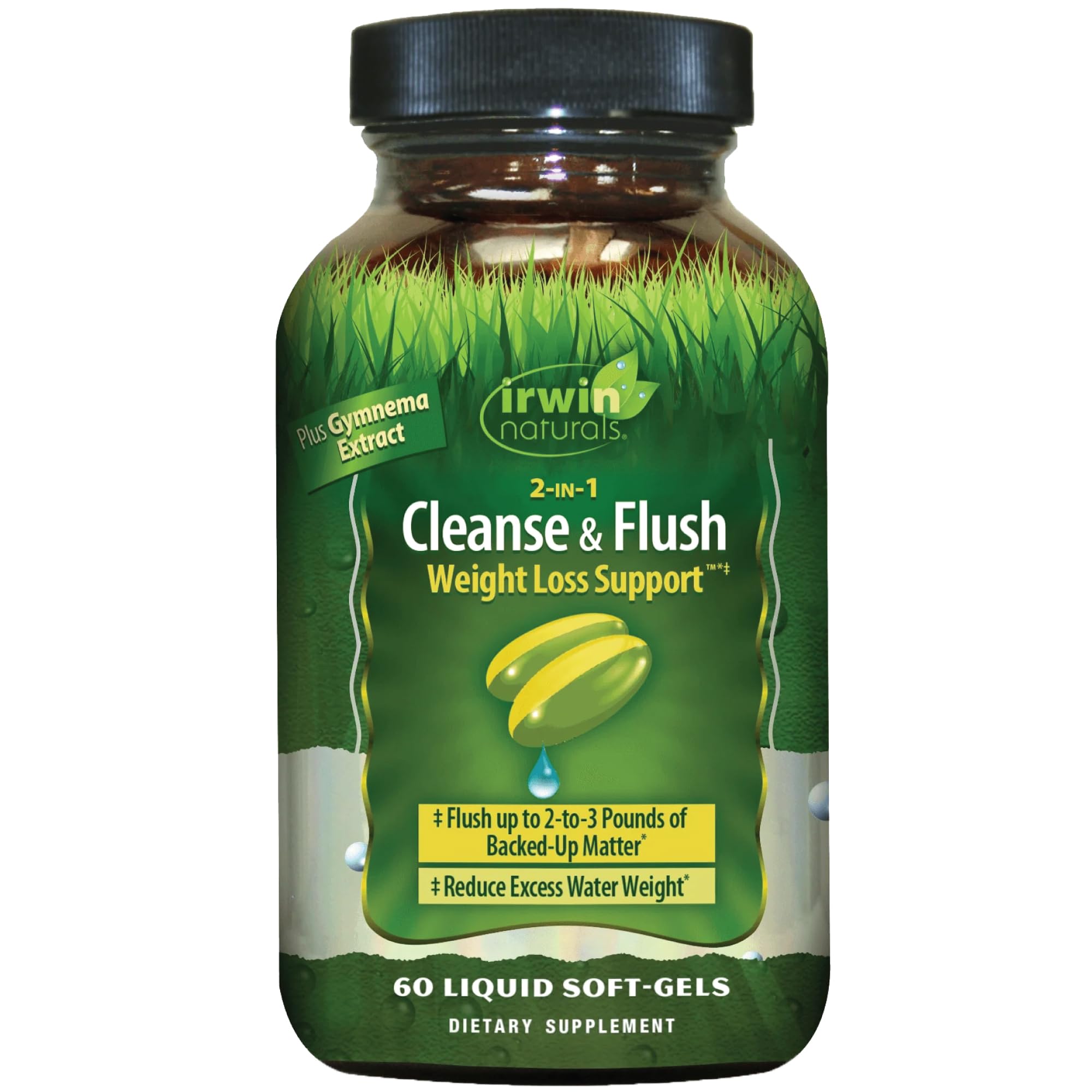 Irwin Naturals frasco frontal mostrando diseño y cantidad 60 cápsulas, beneficio conveniencia
