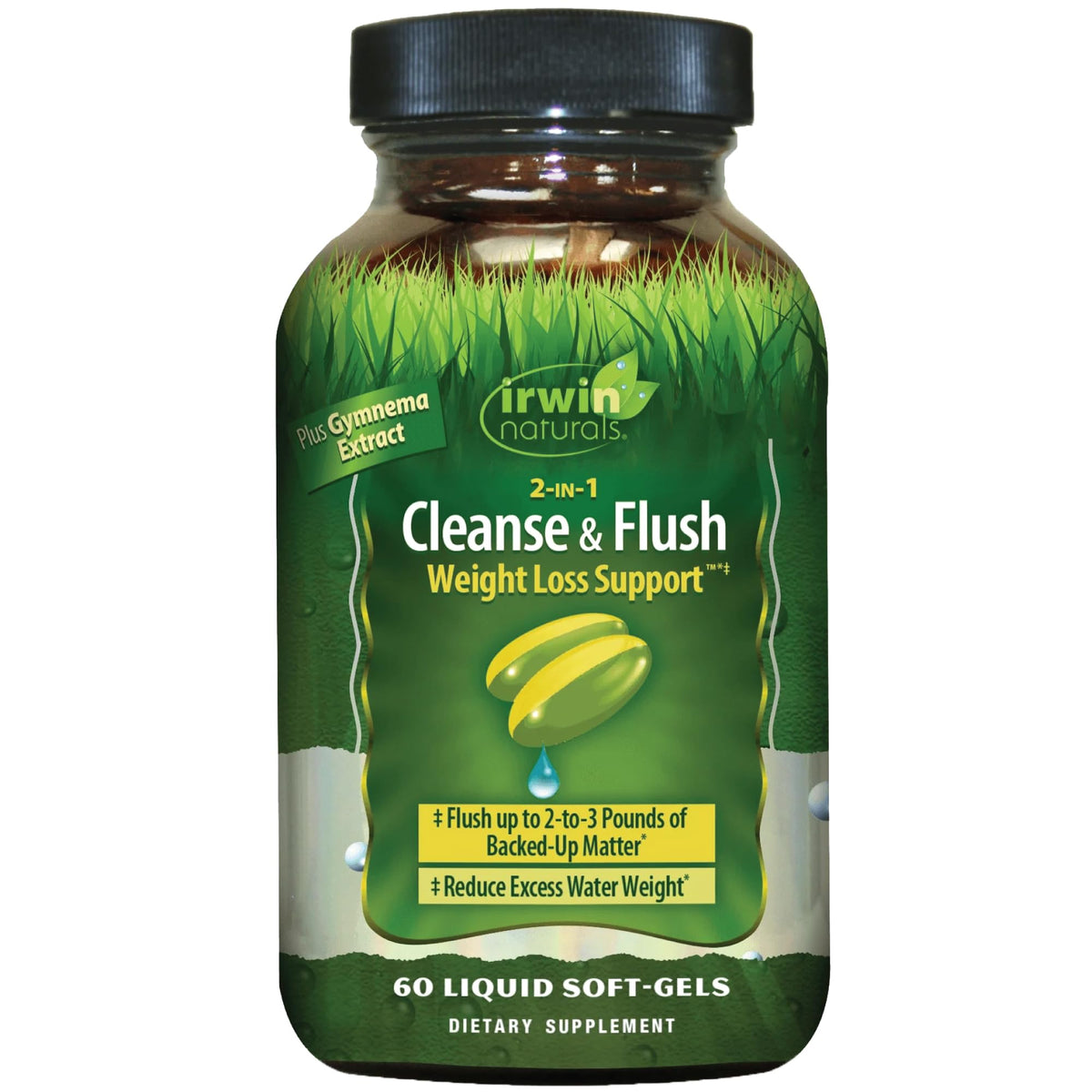 Irwin Naturals frasco frontal mostrando diseño y cantidad 60 cápsulas, beneficio conveniencia