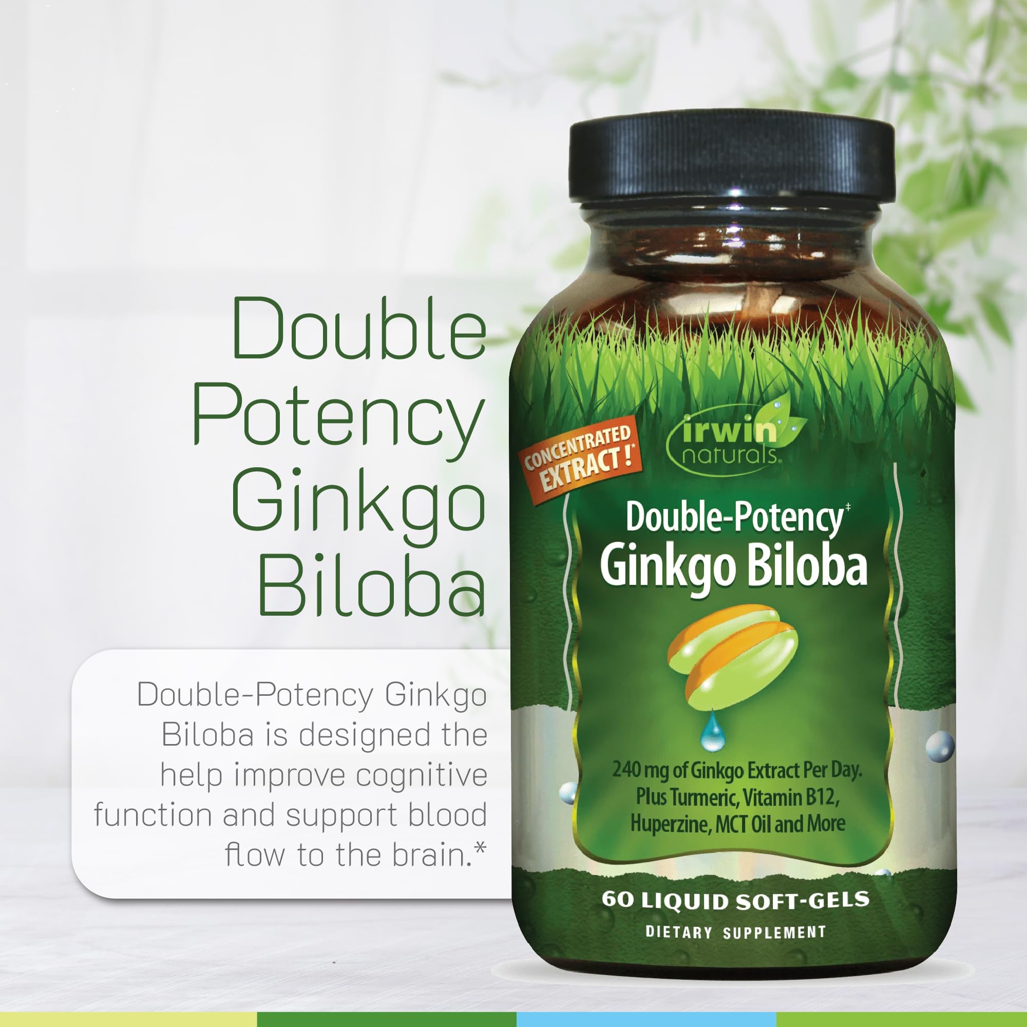 Irwin Naturals ingredientes clave mostrados para soporte cerebral