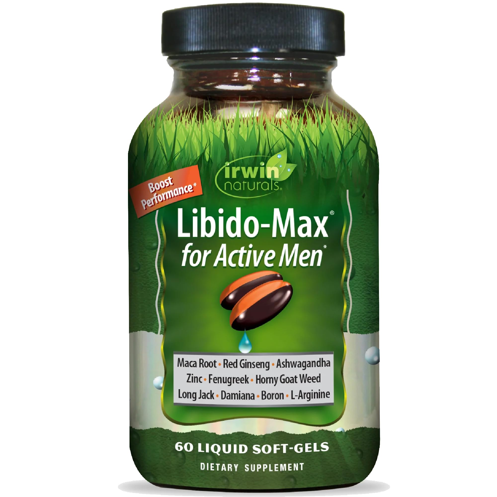 Irwin Naturals envase frontal mostrando el producto y beneficios visibles