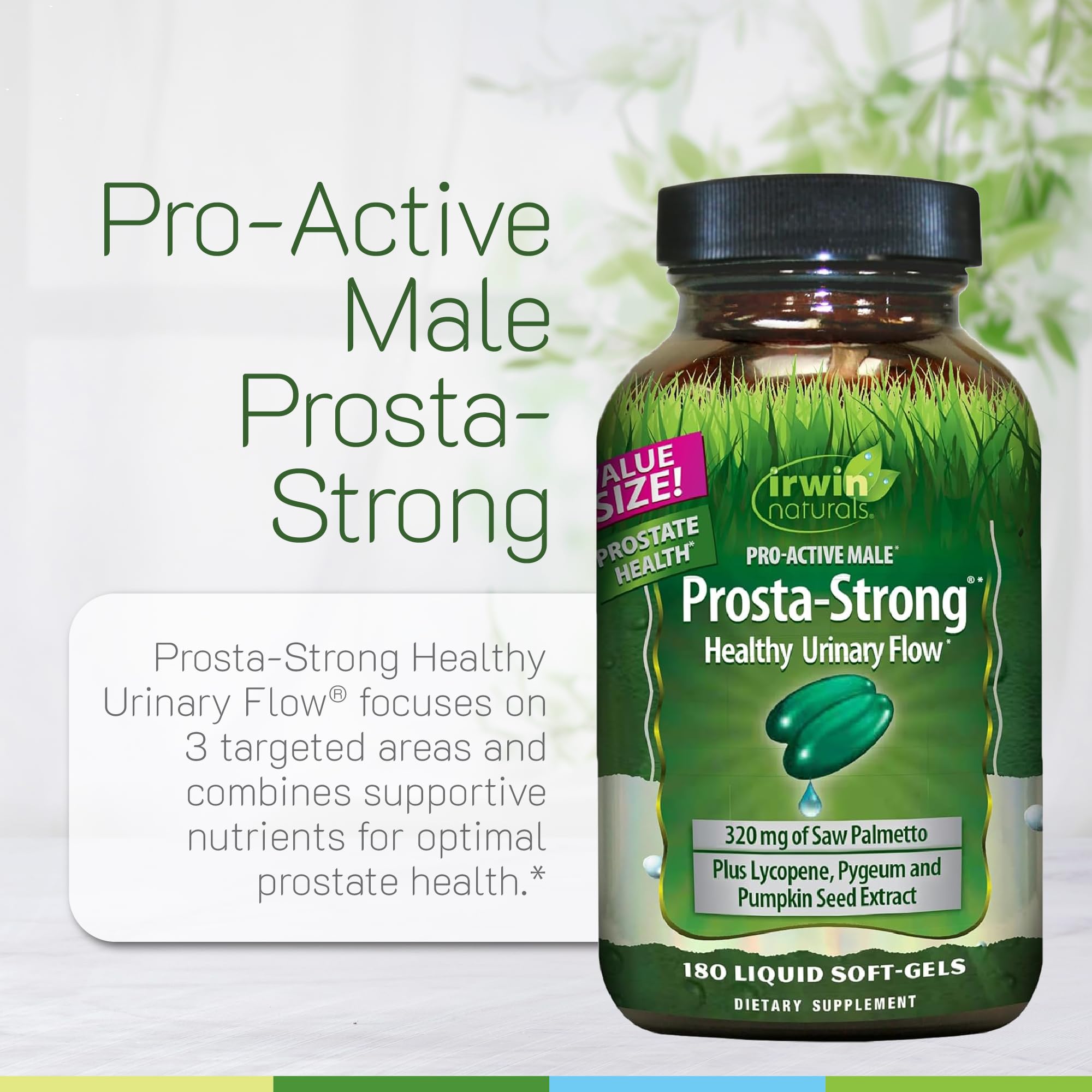 Soft-gel de Irwin Naturals Prosta-Strong en la mano para demostrar tamaño