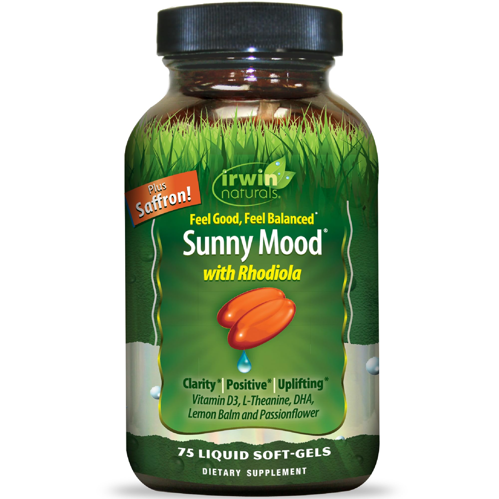 Irwin Naturals frente del envase mostrando marca y beneficio de ánimo