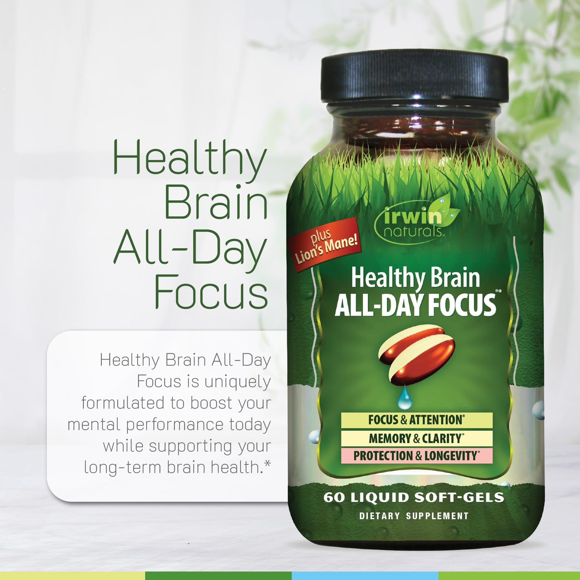 Irwin Naturals cápsula junto a mano para comparar tamaño y comodidad