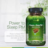Irwin Naturals cápsulas en mesita de noche indicando uso nocturno conveniente
