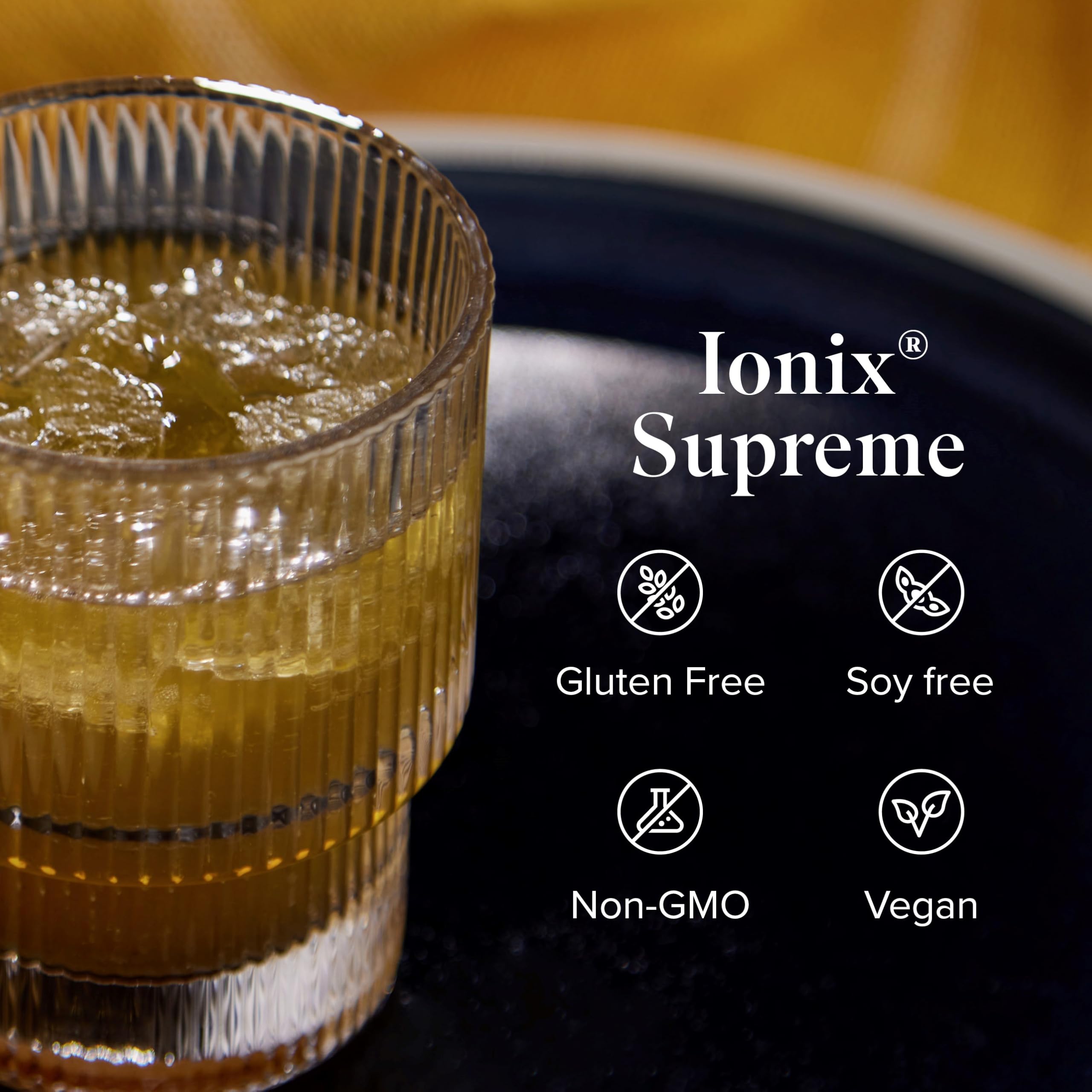 Etiqueta de Isagenix Ionix Supreme con lista de vitaminas B y adaptógenos claros.