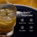Etiqueta de Isagenix Ionix Supreme con lista de vitaminas B y adaptógenos claros.