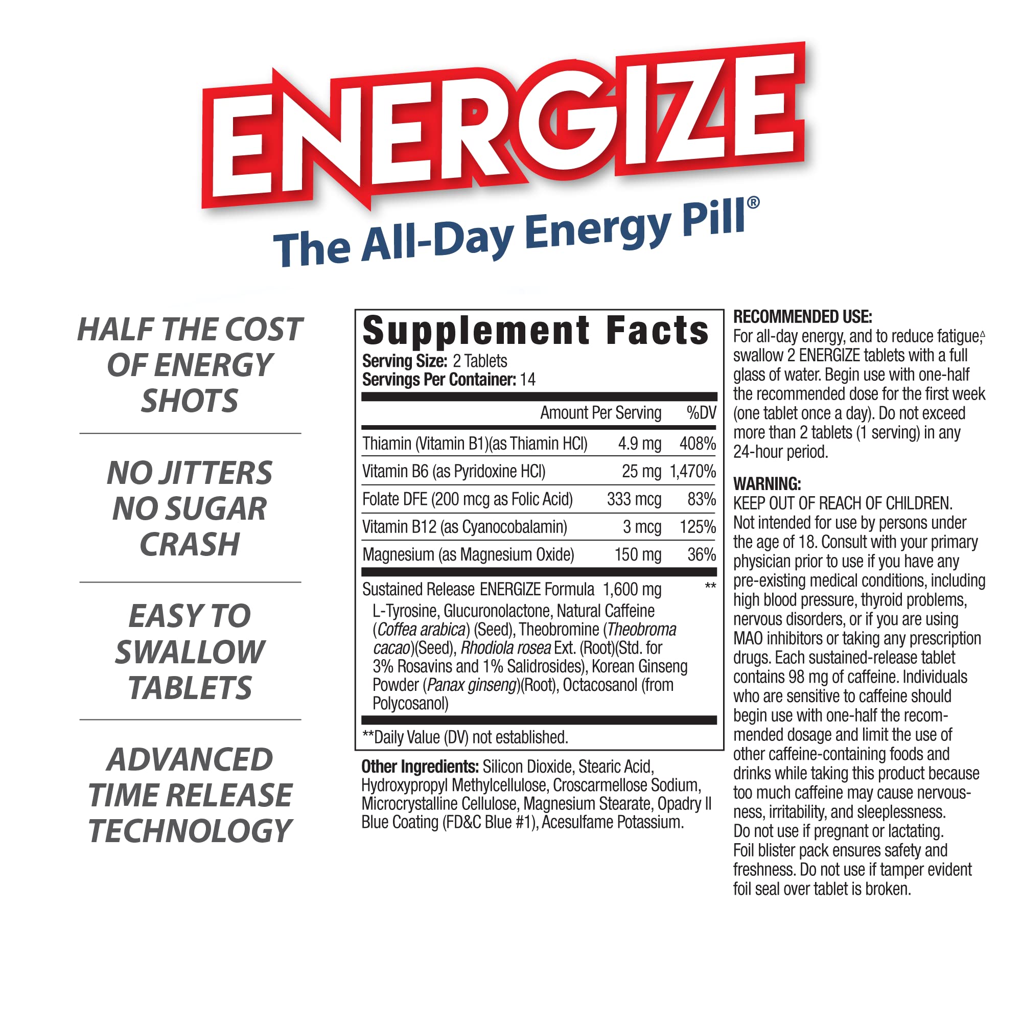 iSatori Energize primer plano del comprimido recubierto para fácil deglución y sin sabor amargo