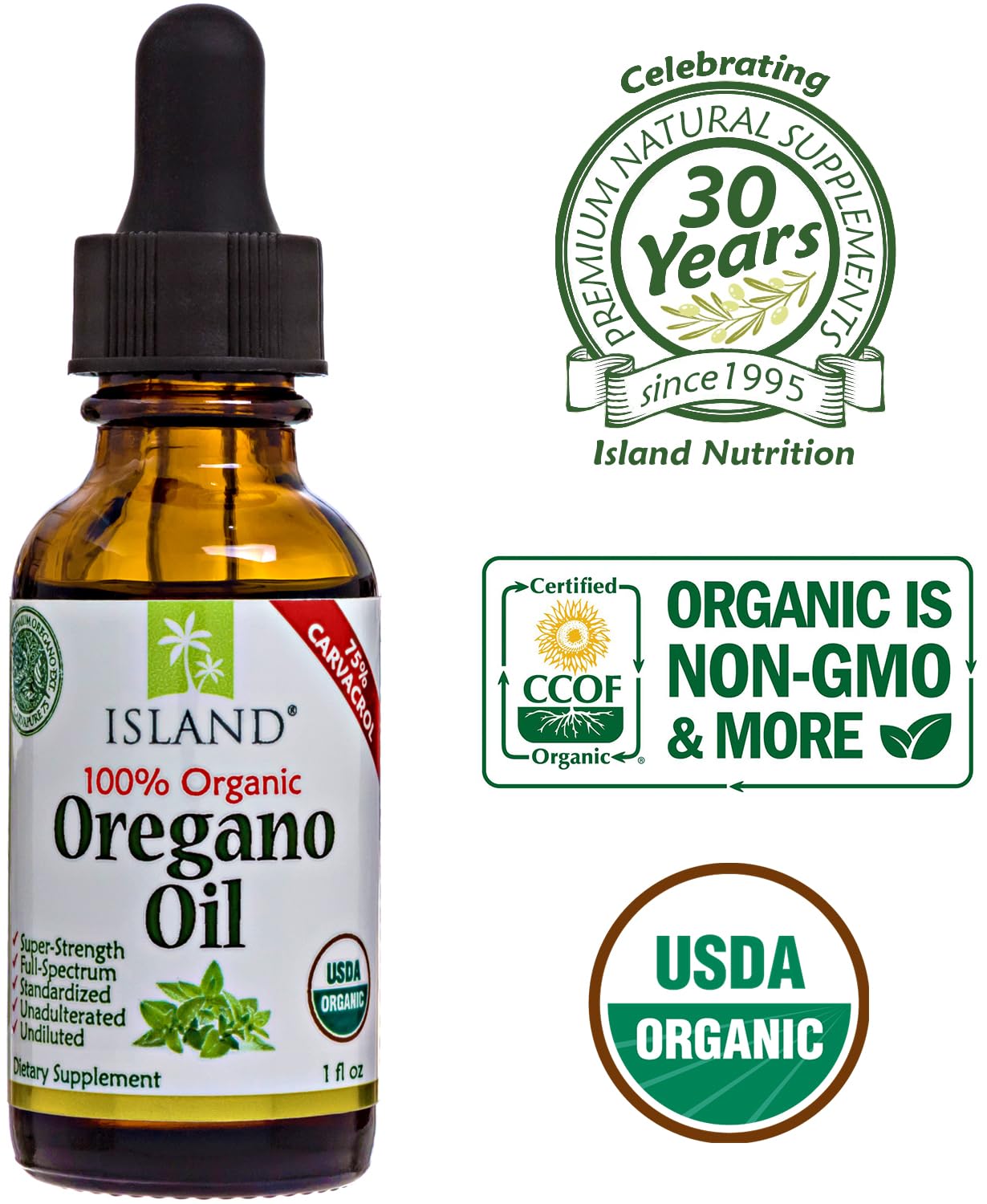 Island Nutrition frasco junto a una regla para comparar tamaño y facilidad de viaje