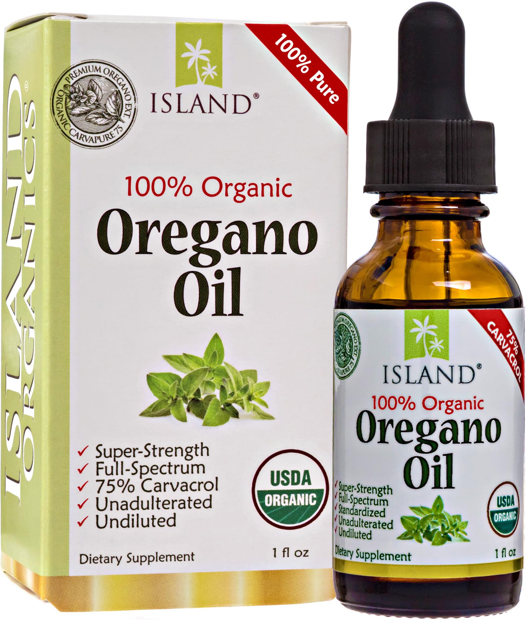 Island Nutrition frasco delantero mostrando etiqueta clara y beneficio orgánico