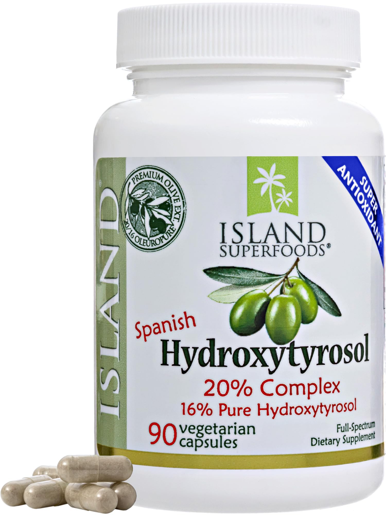 Island Nutrition envase frontal del extracto de fruto de aceituna mostrando origen español