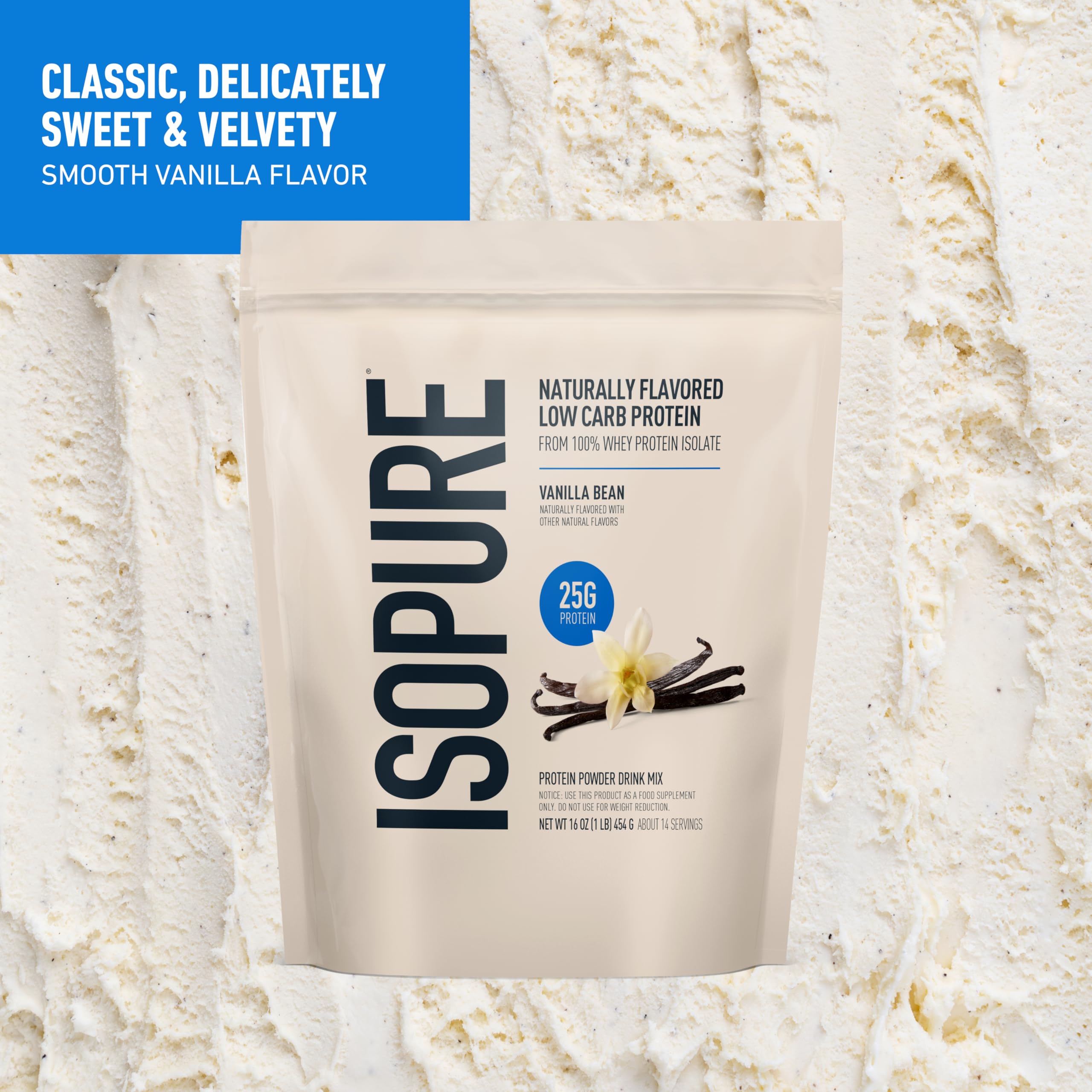 Isopure batido preparado en vaso con vainilla, aporte de proteína listo para consumir