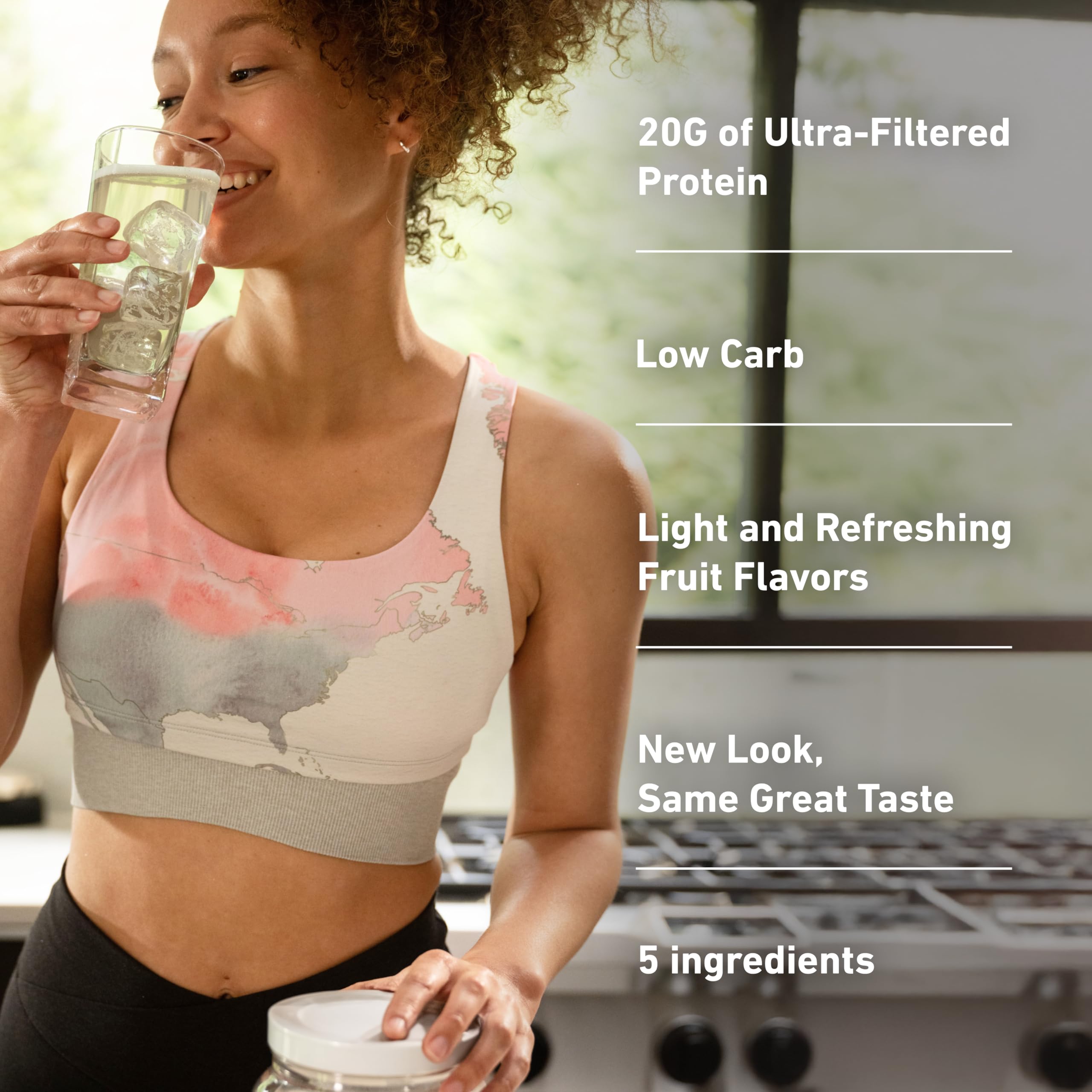 Isopure bebida preparada con hielo lista para beber y aporte de 20 g proteína