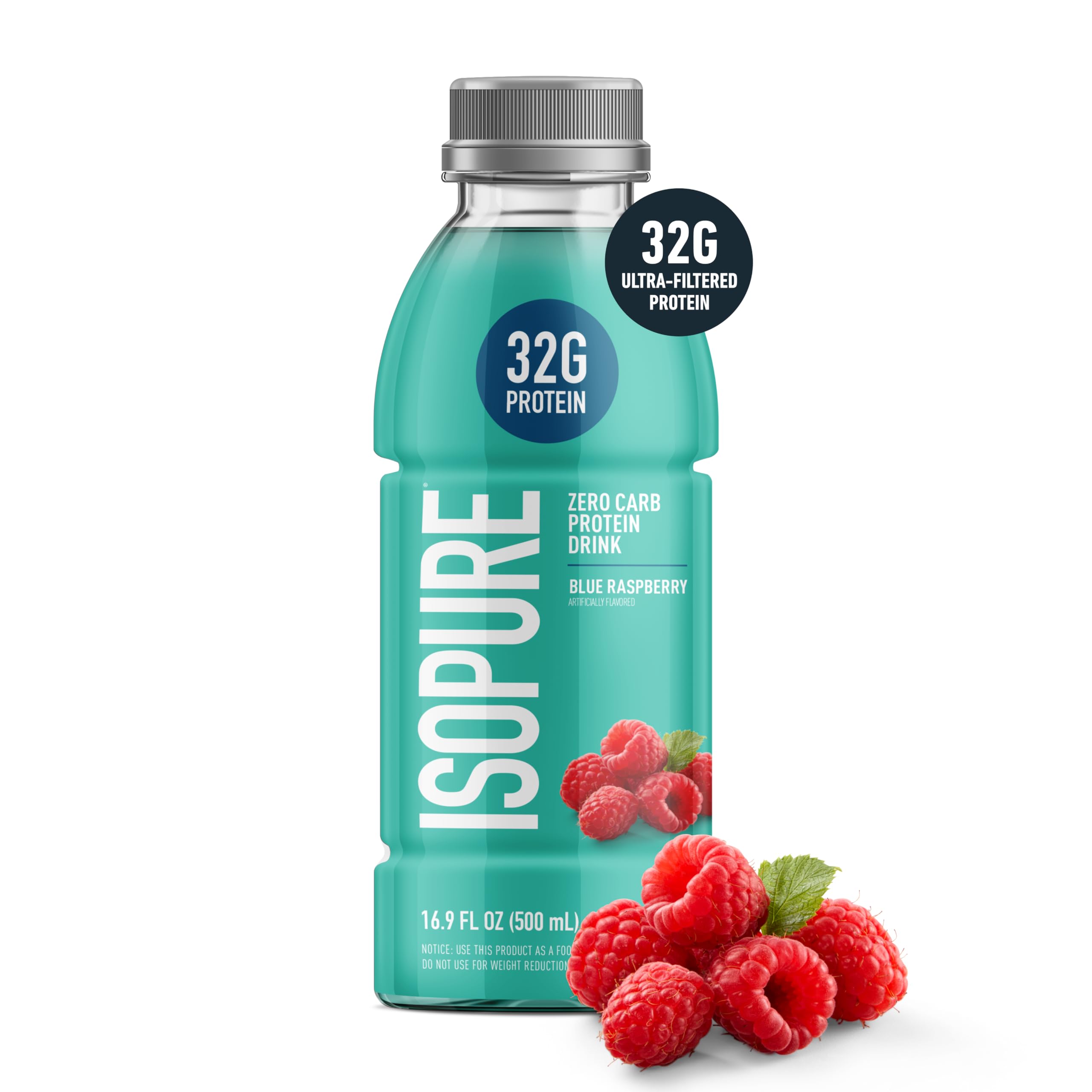 Isopure botella abierta sobre mesa lista para consumir tras actividad física
