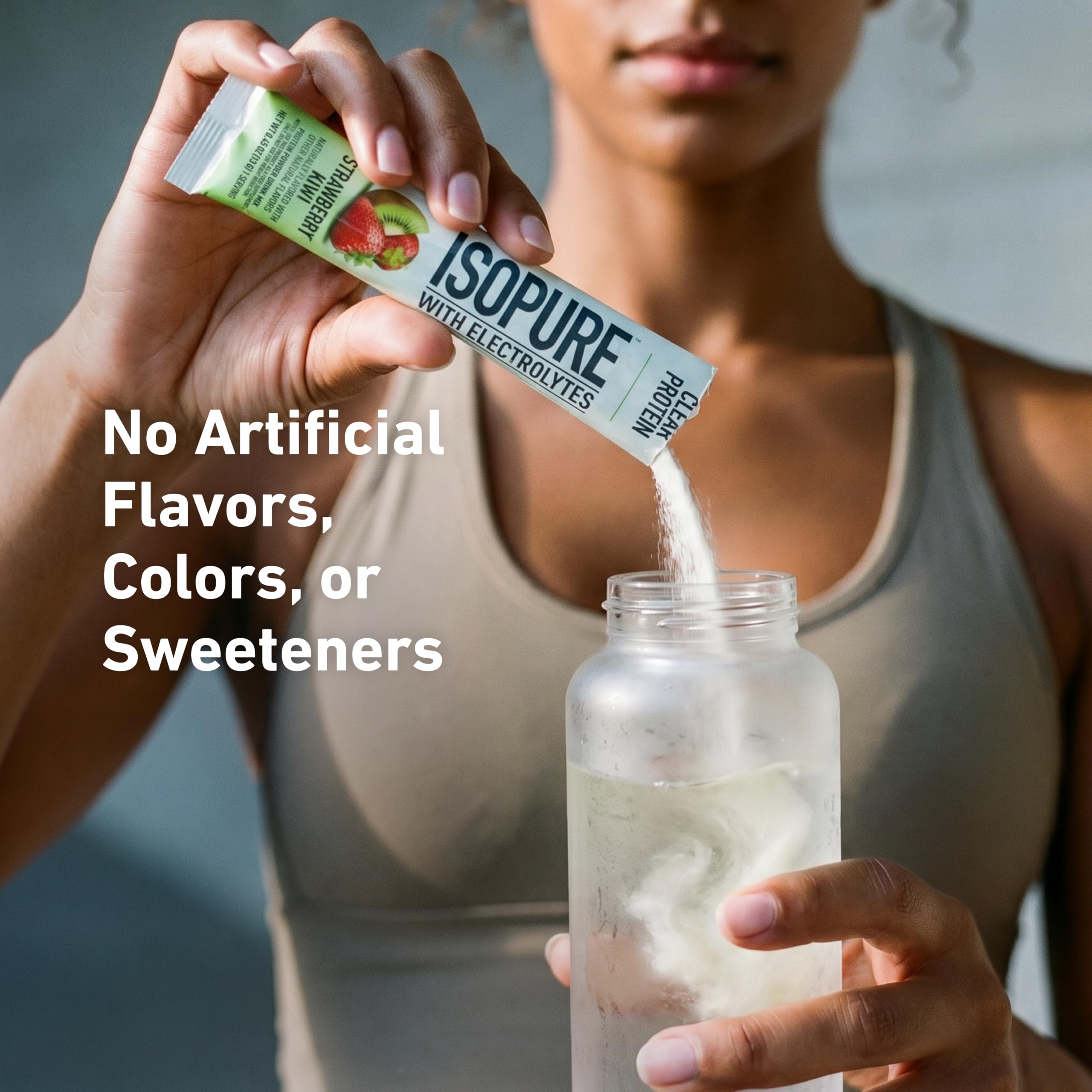 Isopure en botella reutilizable durante entrenamiento, hidratación y proteína
