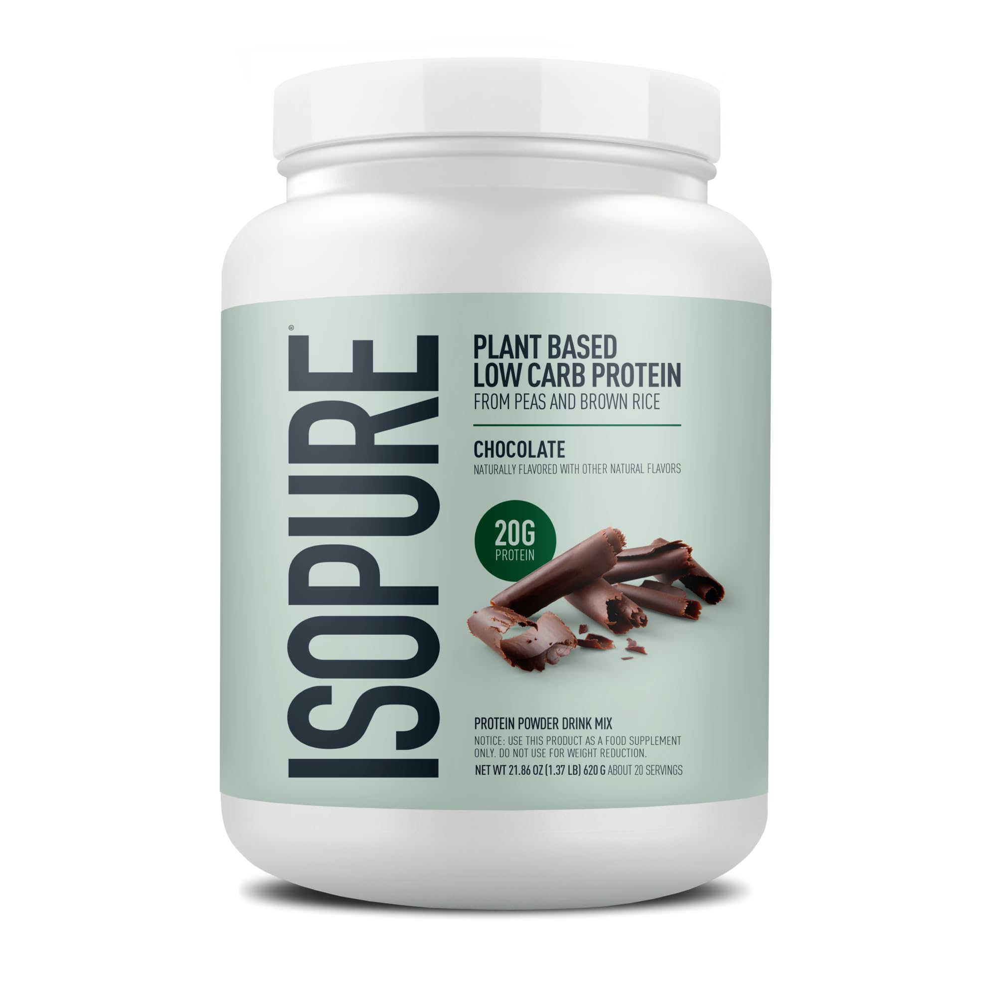 Isopure empaque chocolate mostrando diseño y beneficios visibles