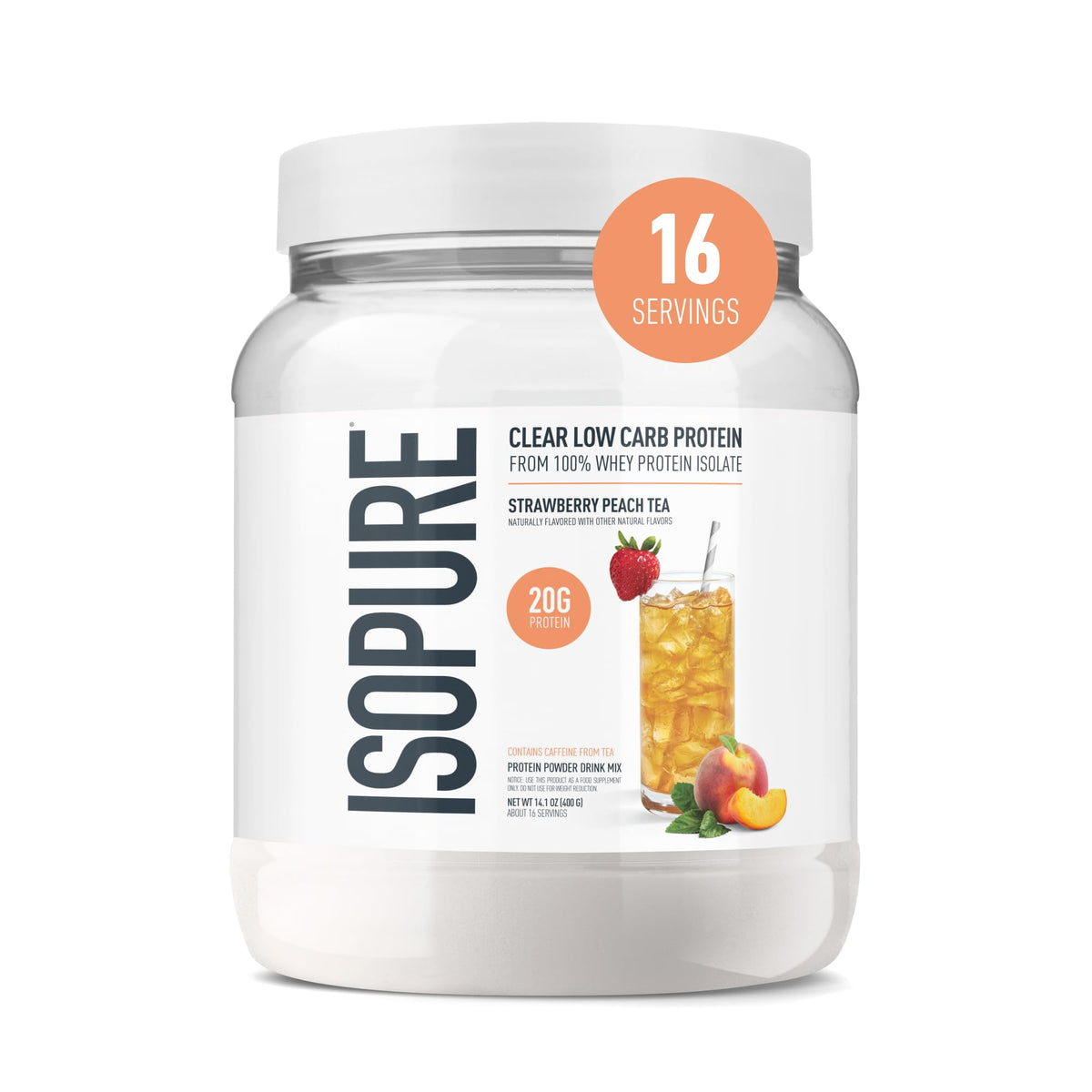 Isopure envase frontal mostrando sabor y ventaja refrescante