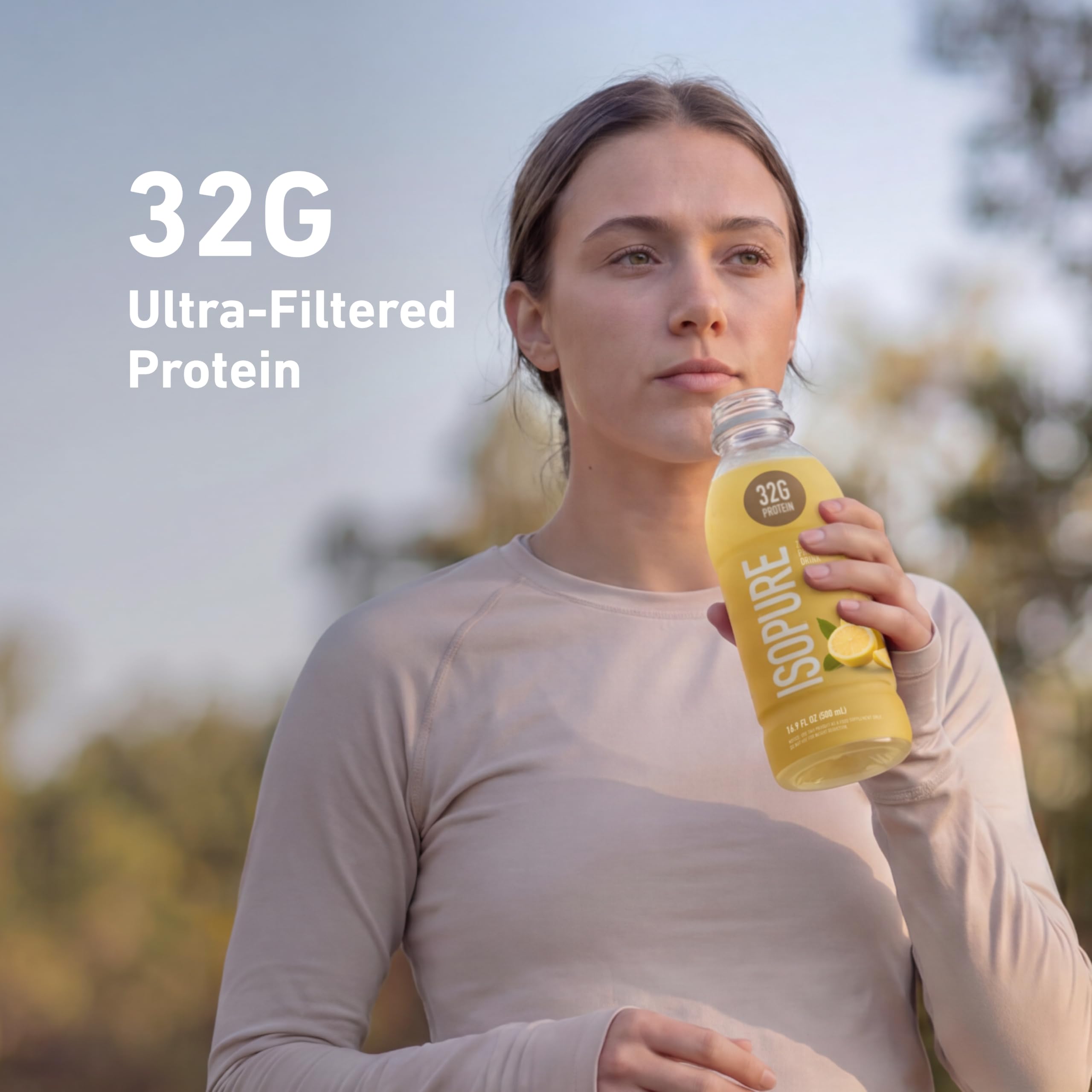Isopure junto a una regla para mostrar tamaño y porción portable