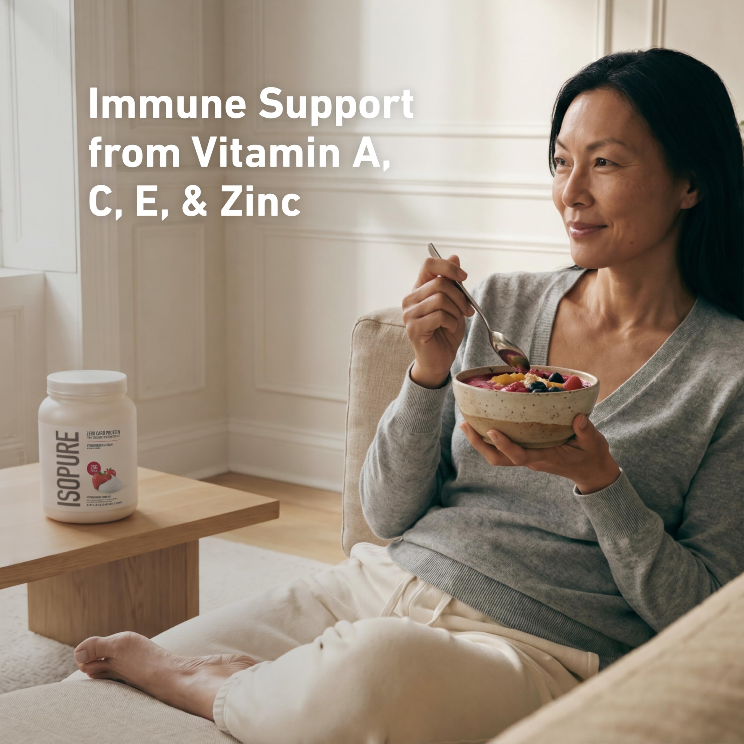 Isopure cucharada medida con polvo, porción precisa y conveniente