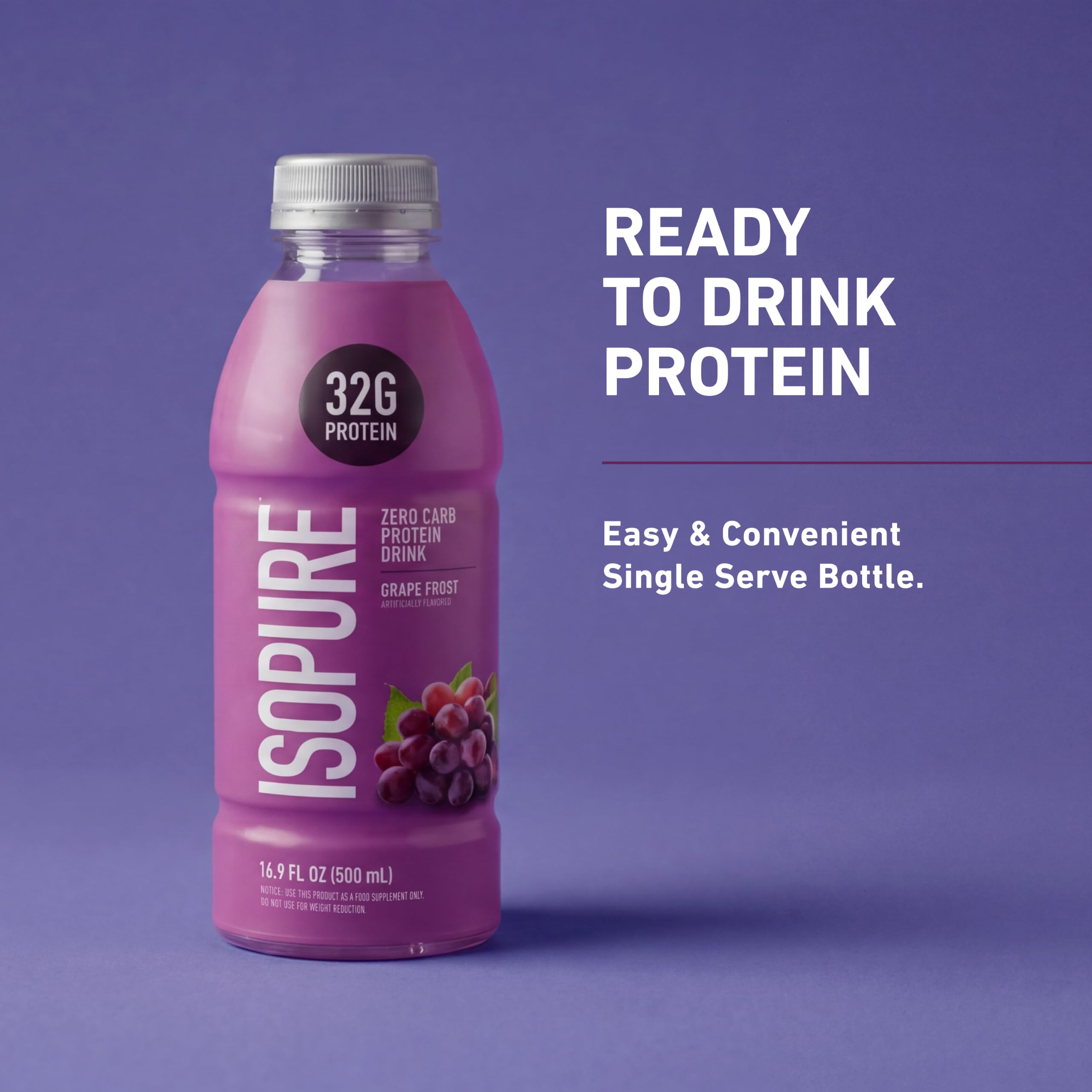 Isopure etiqueta nutricional enfocada en 32g proteína y cero carbohidratos
