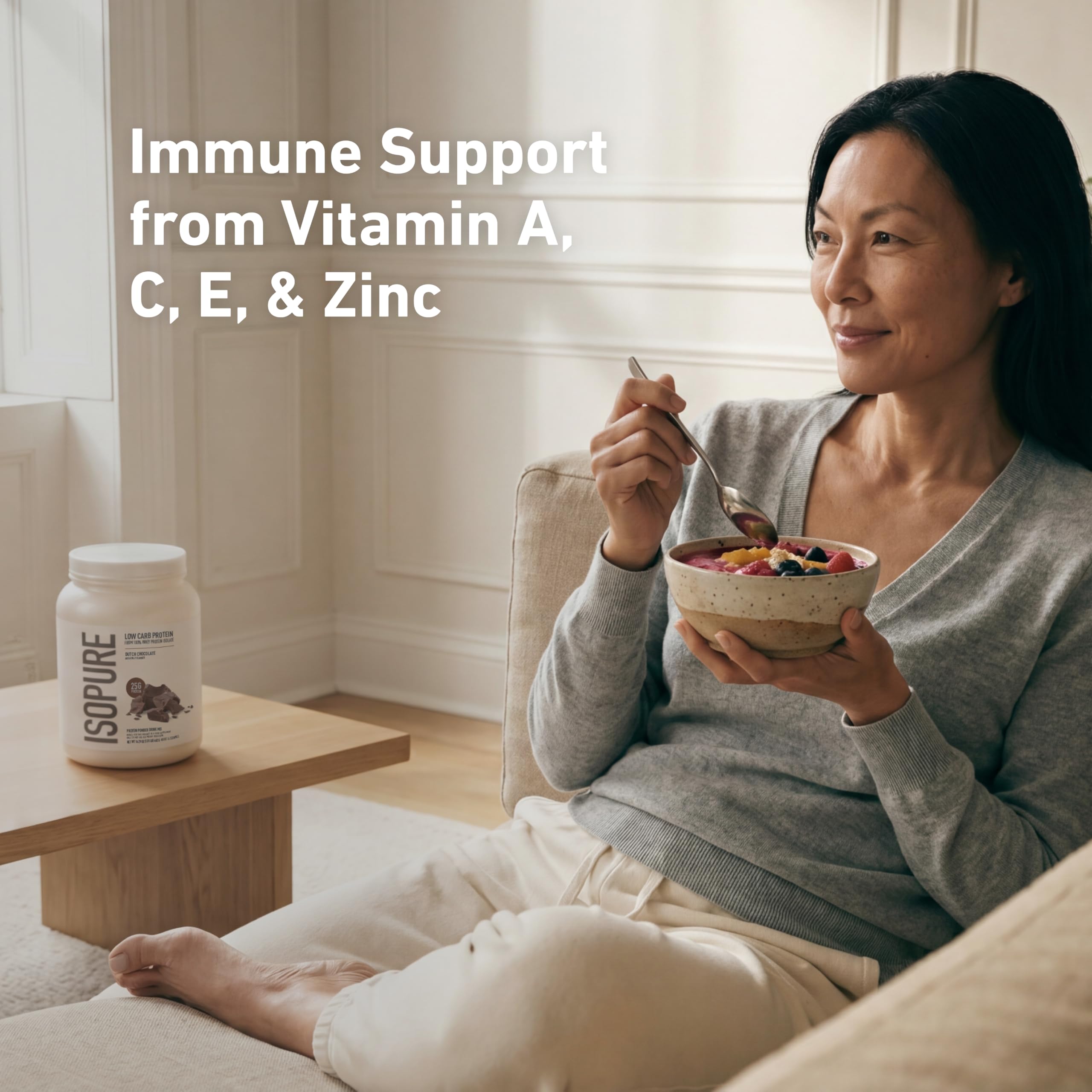 Isopure detalle de la etiqueta con lista de 20 vitaminas y minerales