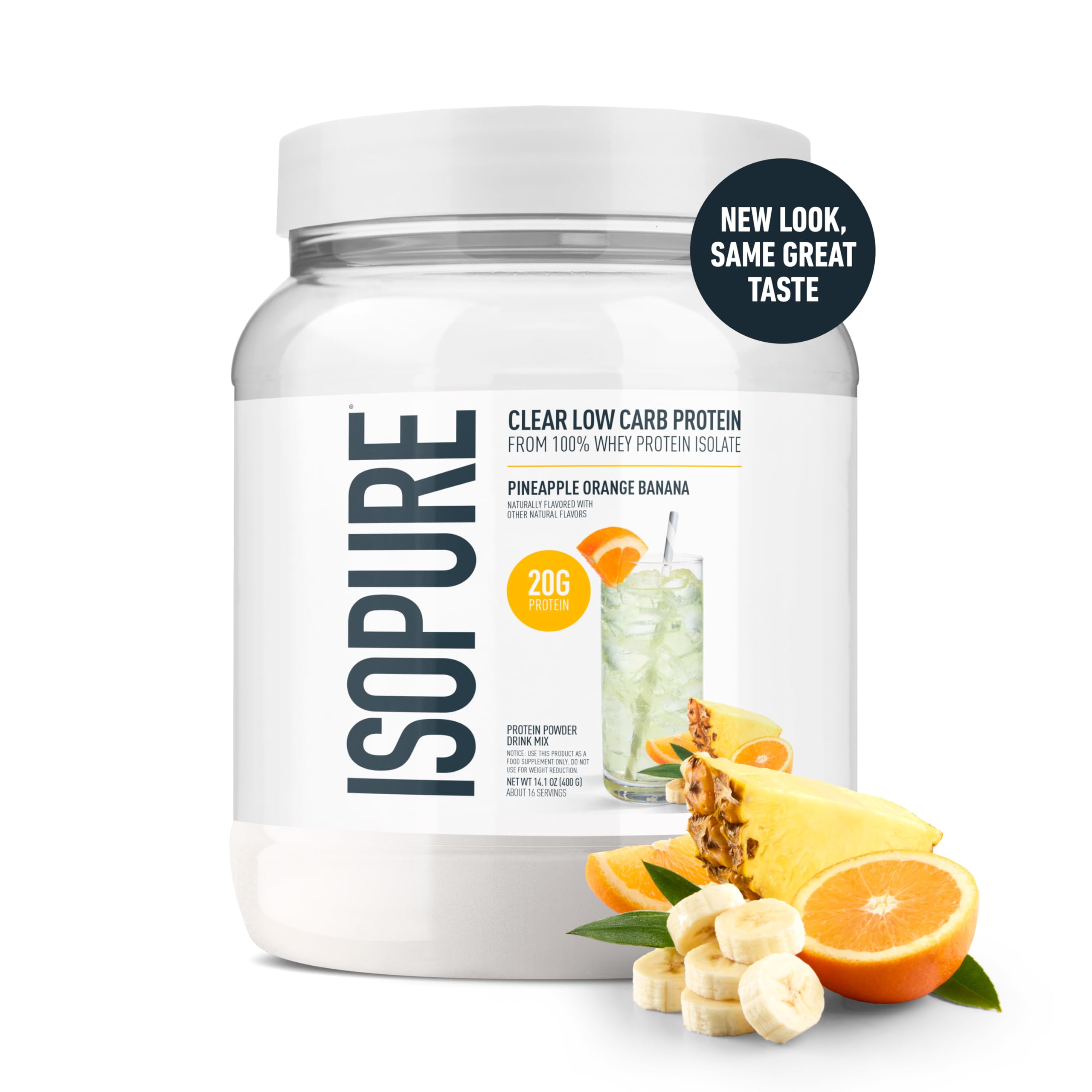 Isopure envase abierto con polvo fino que facilita mezcla rápida y pura
