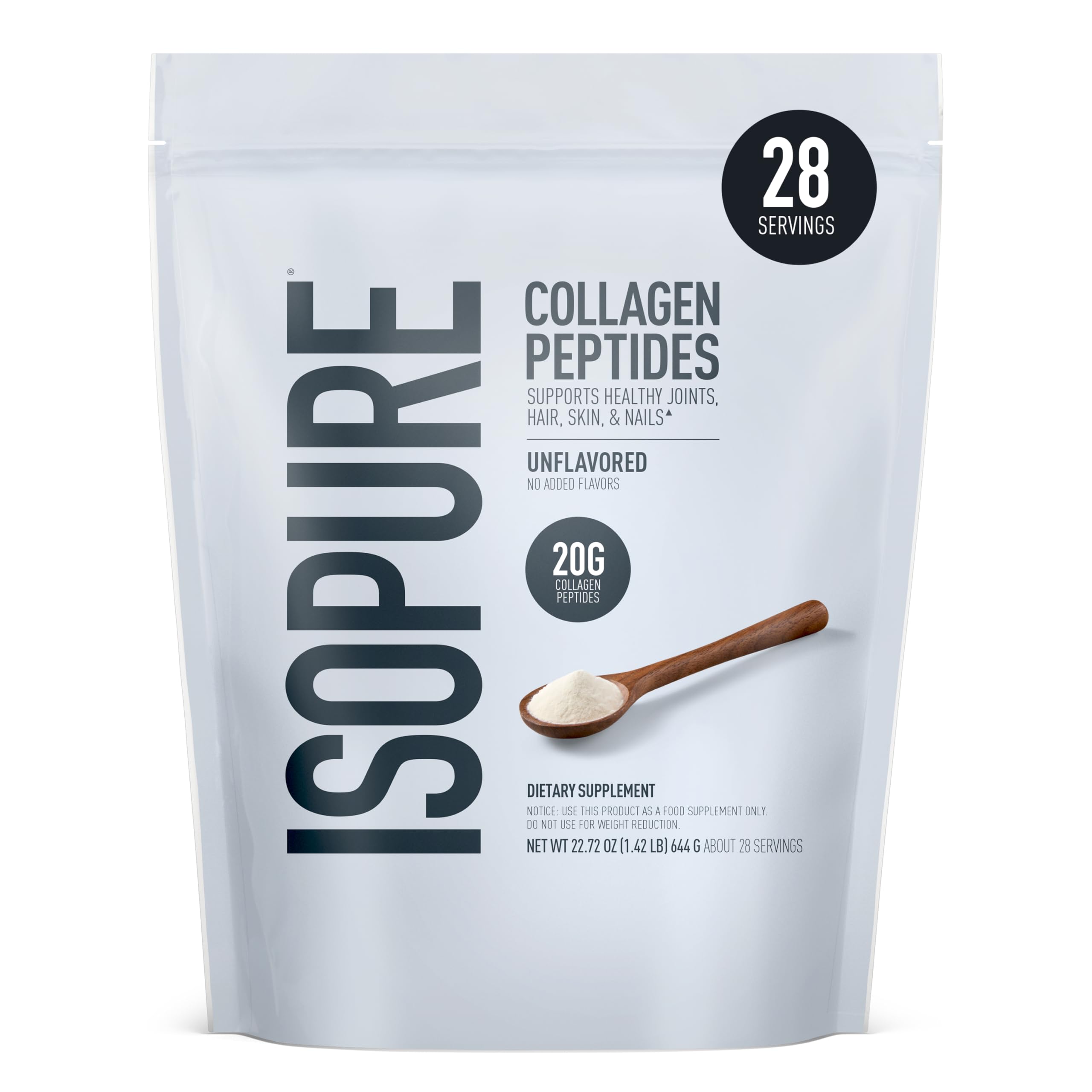 Isopure envase frontal mostrando el producto y beneficios naturales