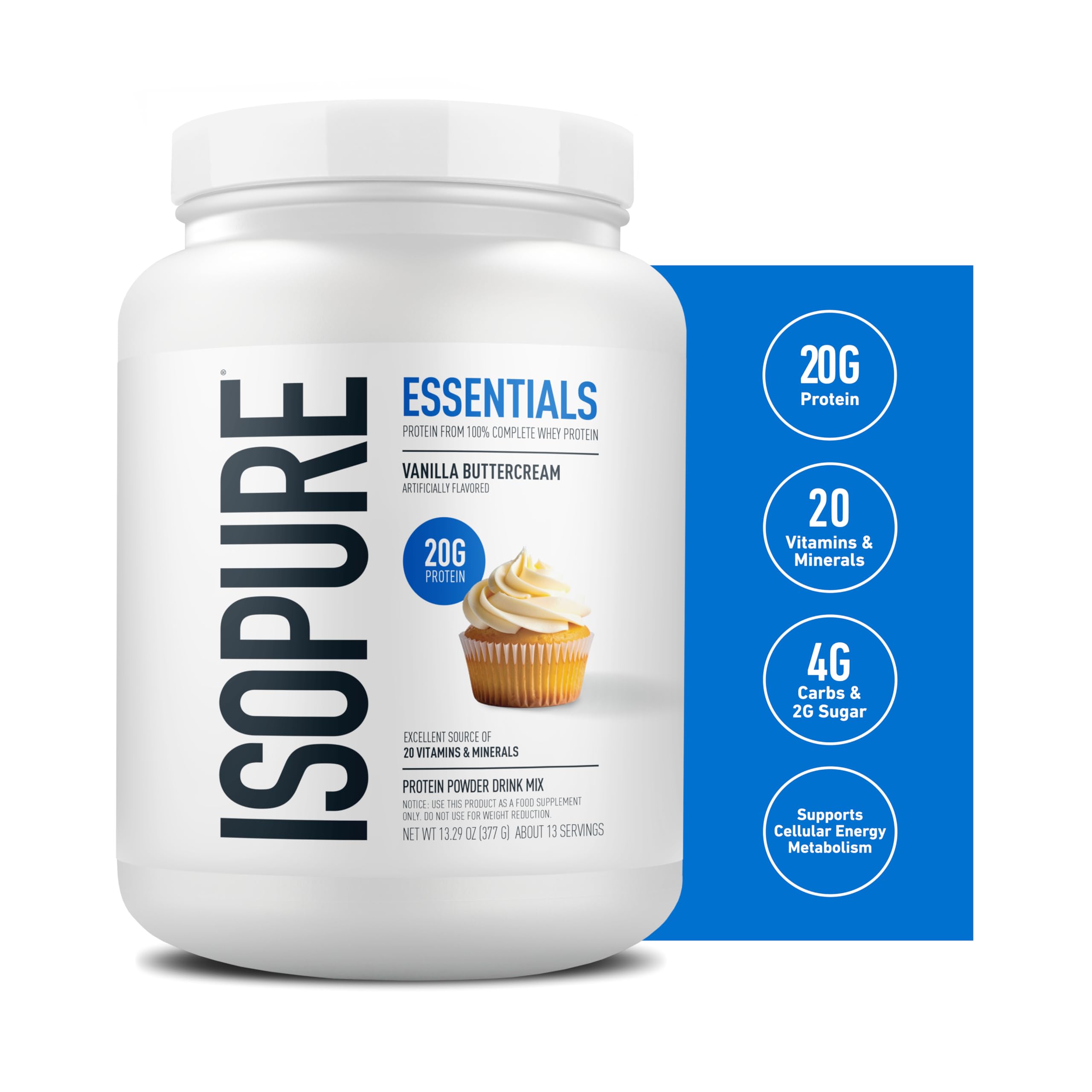 Isopure Essentials polvo textura cremosa en cuchara muestra mezcla fácil y disolución