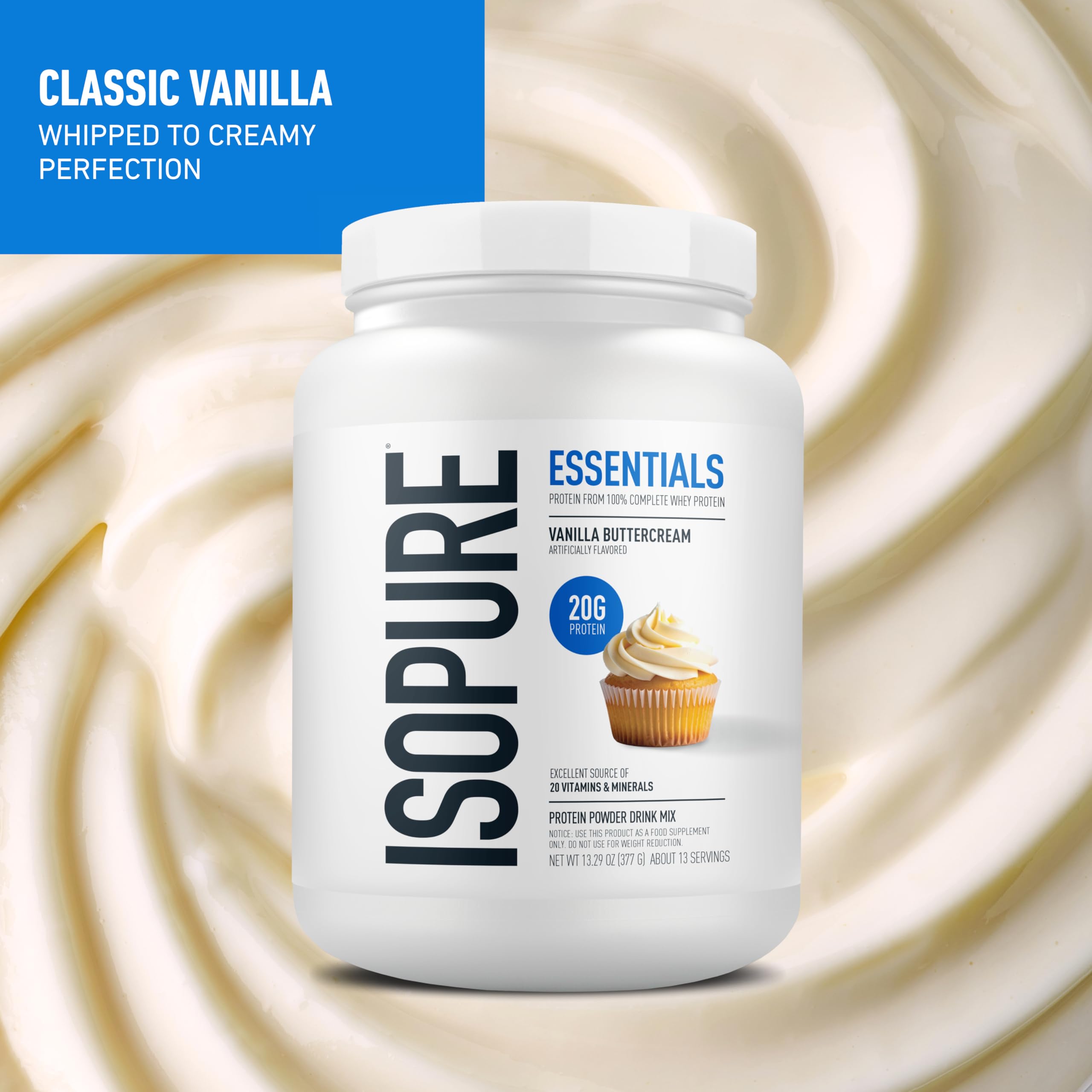 Isopure Essentials vaso preparado como batido listo para beber aporte proteico inmediato